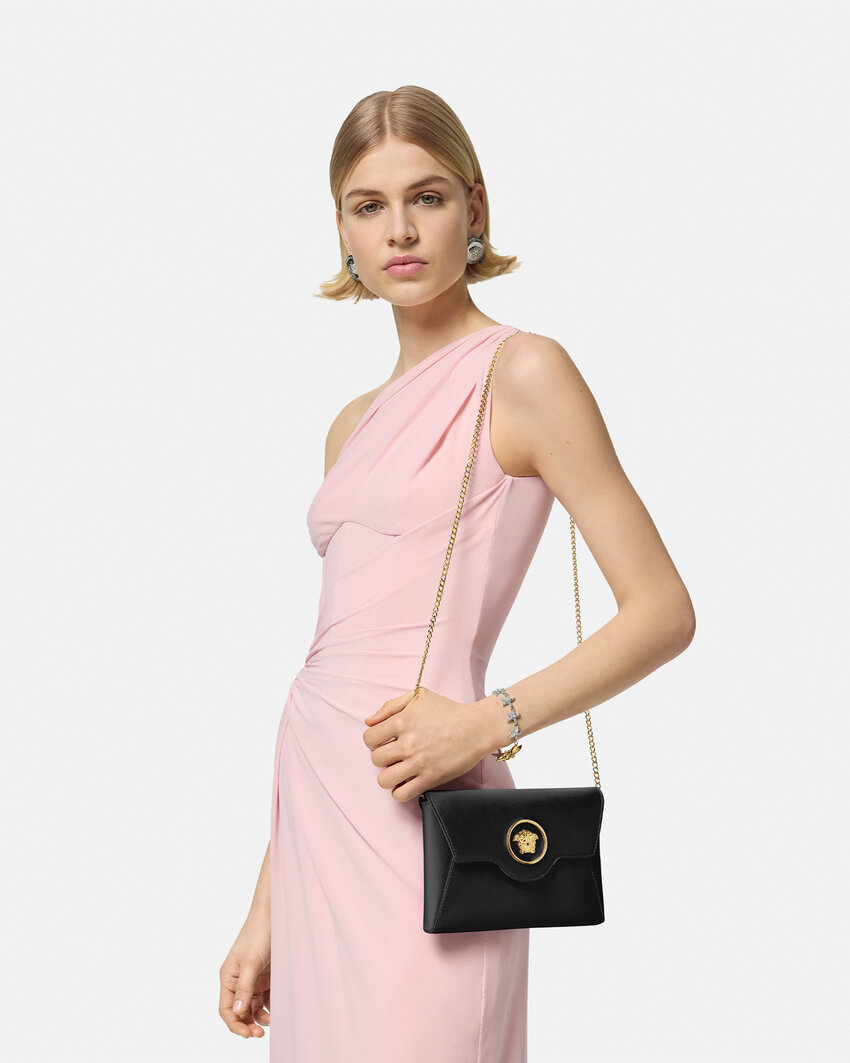 Versace La Medusa Envelope Clutch Bag In Black