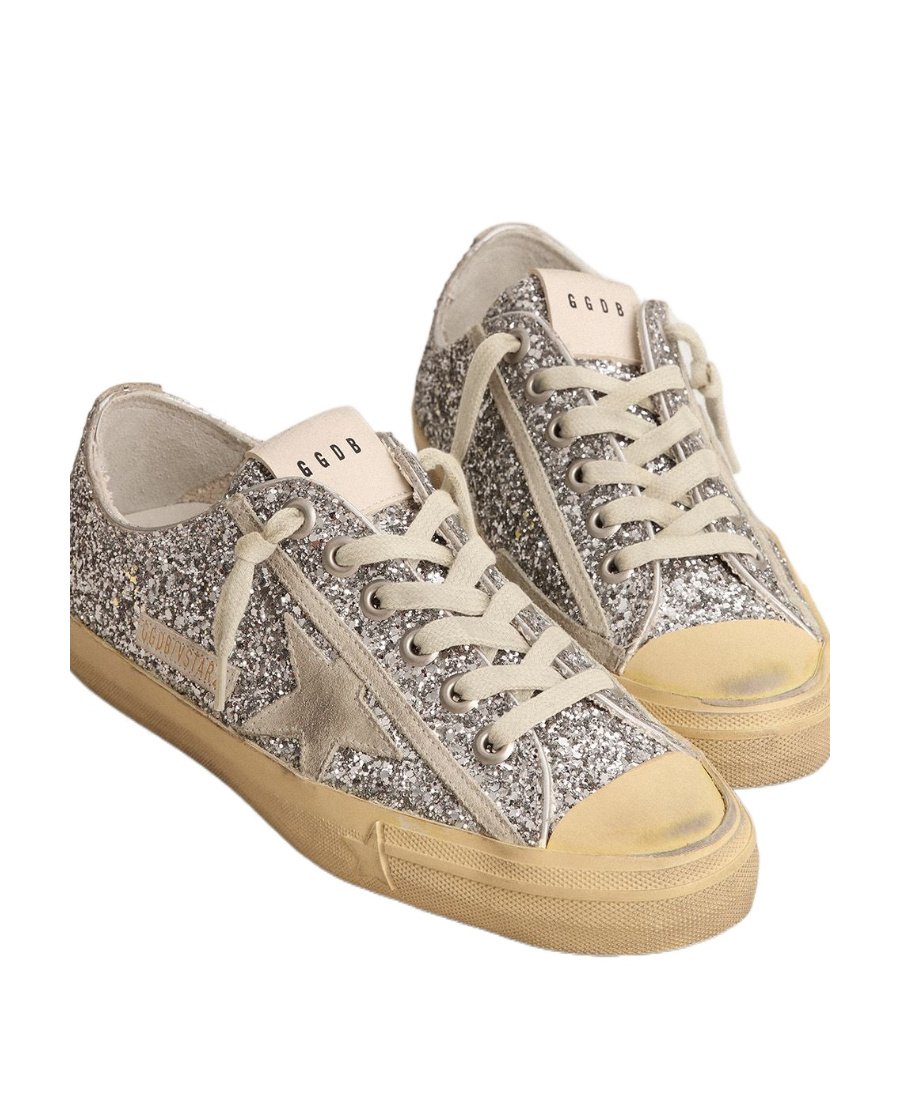 Golden Goose V-star Glittered Sneakers In Nude