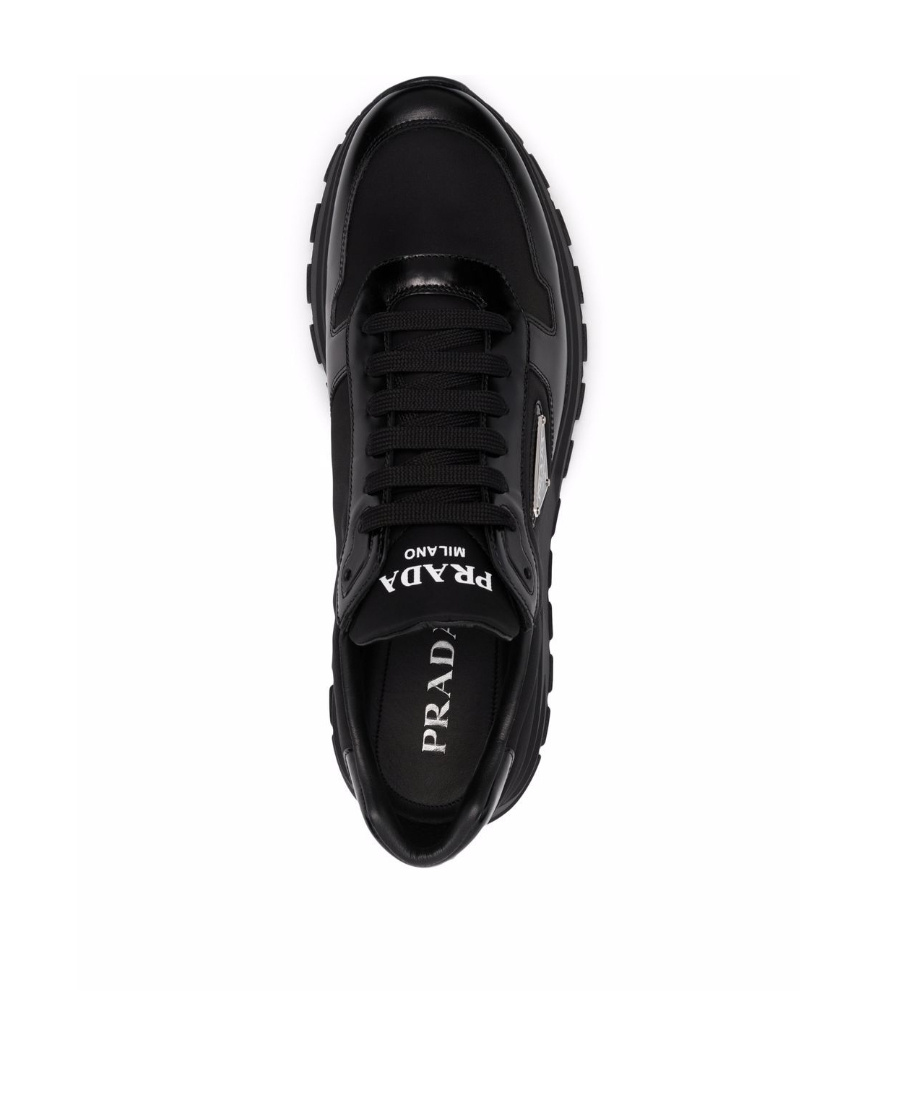 Prada Downtown Nappa Leather And Nylon Sneakers In Black
