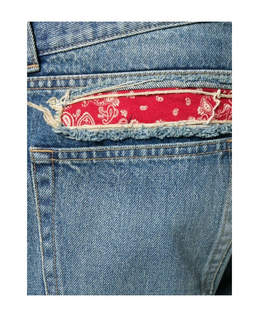Saint Laurent Headscarf Decorative Jeans In Gray