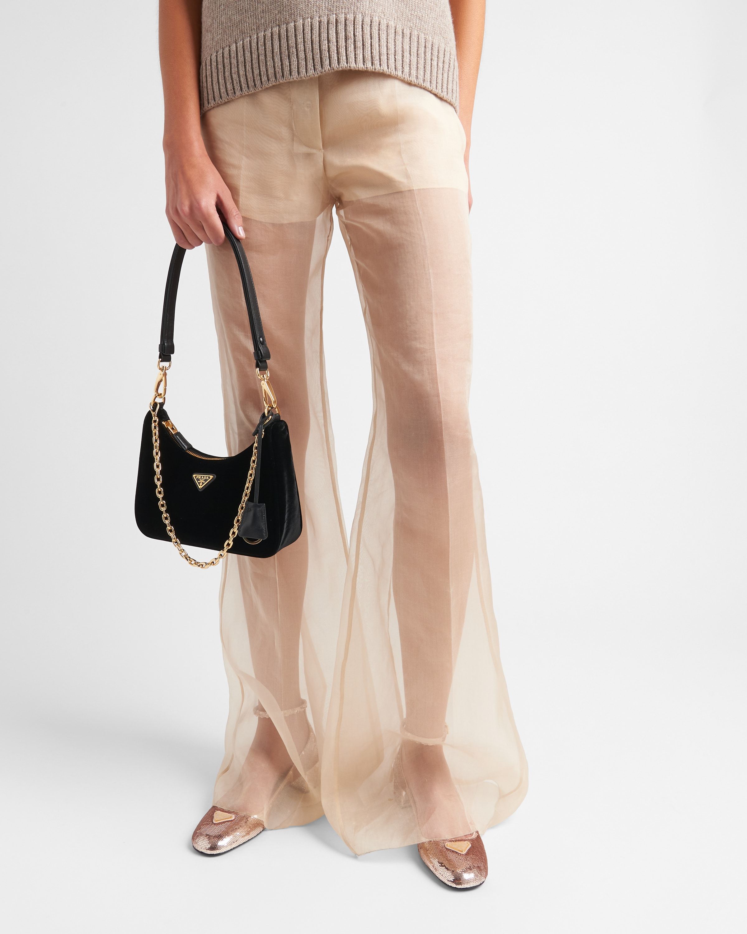 Prada Sequined Satin Pumps In Nude