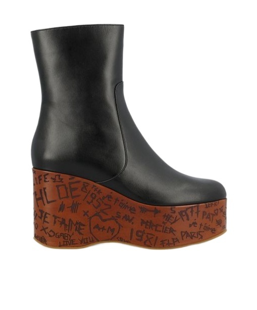 Chloé Maxime Leather Wedge Ankle Boots In Black