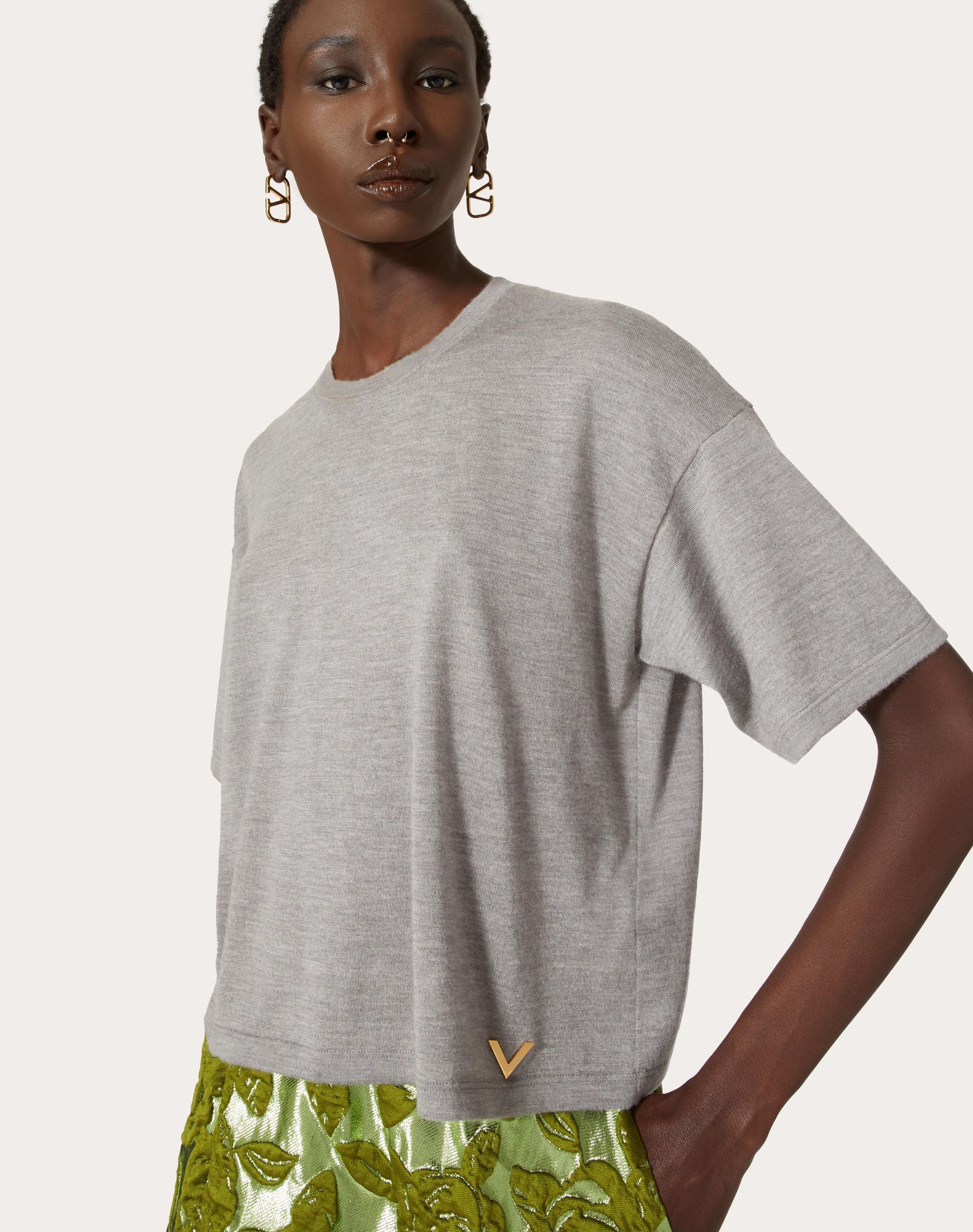 Valentino Knitted Cashmere-silk T-shirt In Gray
