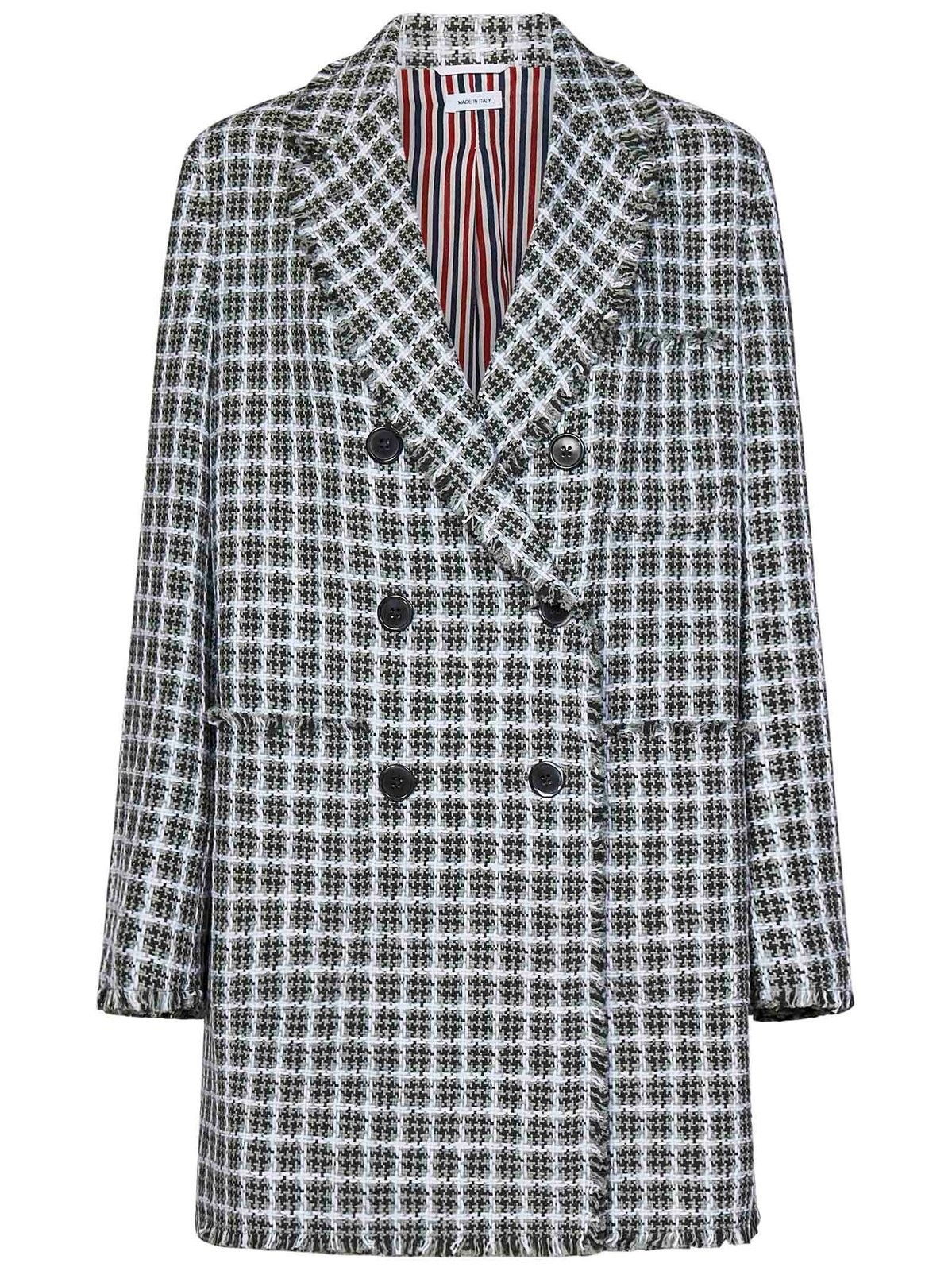 Thom Browne Frayed Edge Checked Coat In Medium Gray