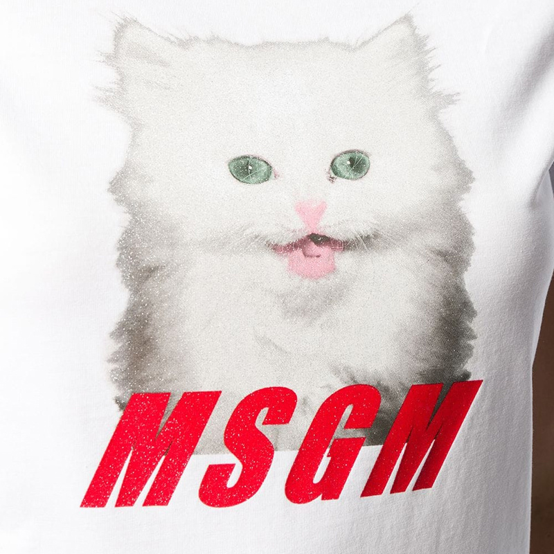 Msgm Cat Printed Logo Short-sleeved T-shirt In White