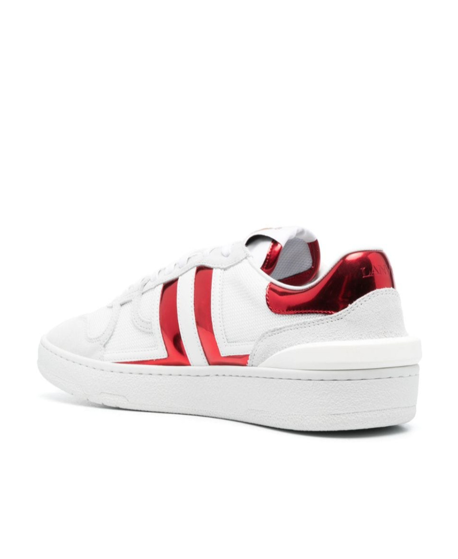 Lanvin Leather Sneakers With Rubber Sole And Metallic Heel In White
