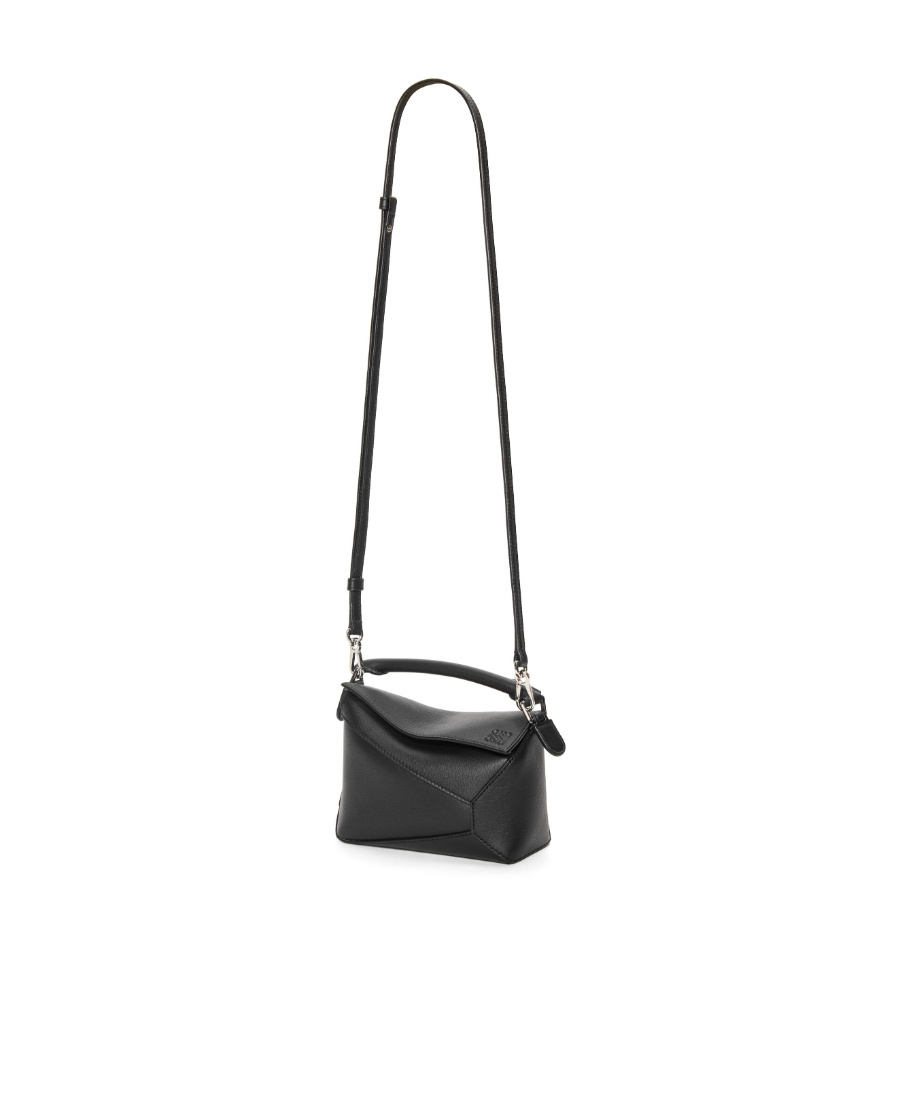 Loewe Mini Satin Cowhide Puzzle Edge Shoulder Bag In Black