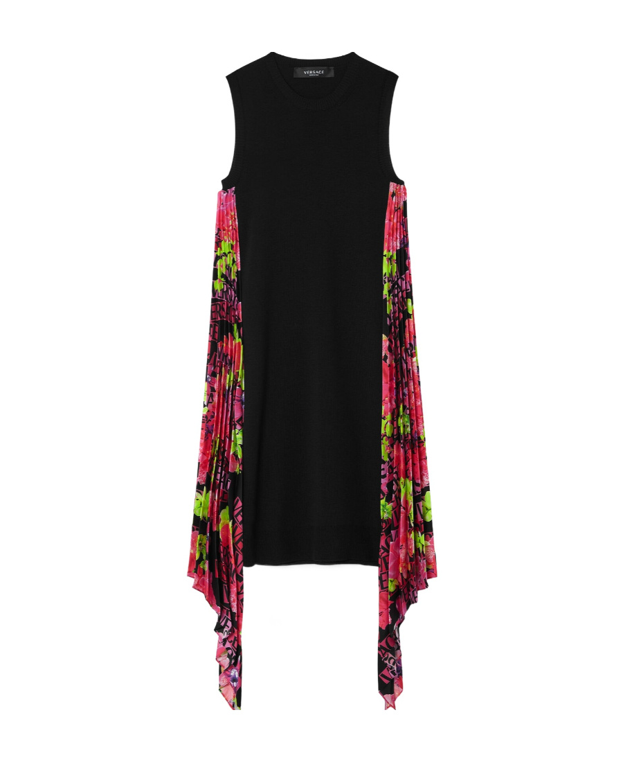 Versace Virgin-wool Mini Dress In Black
