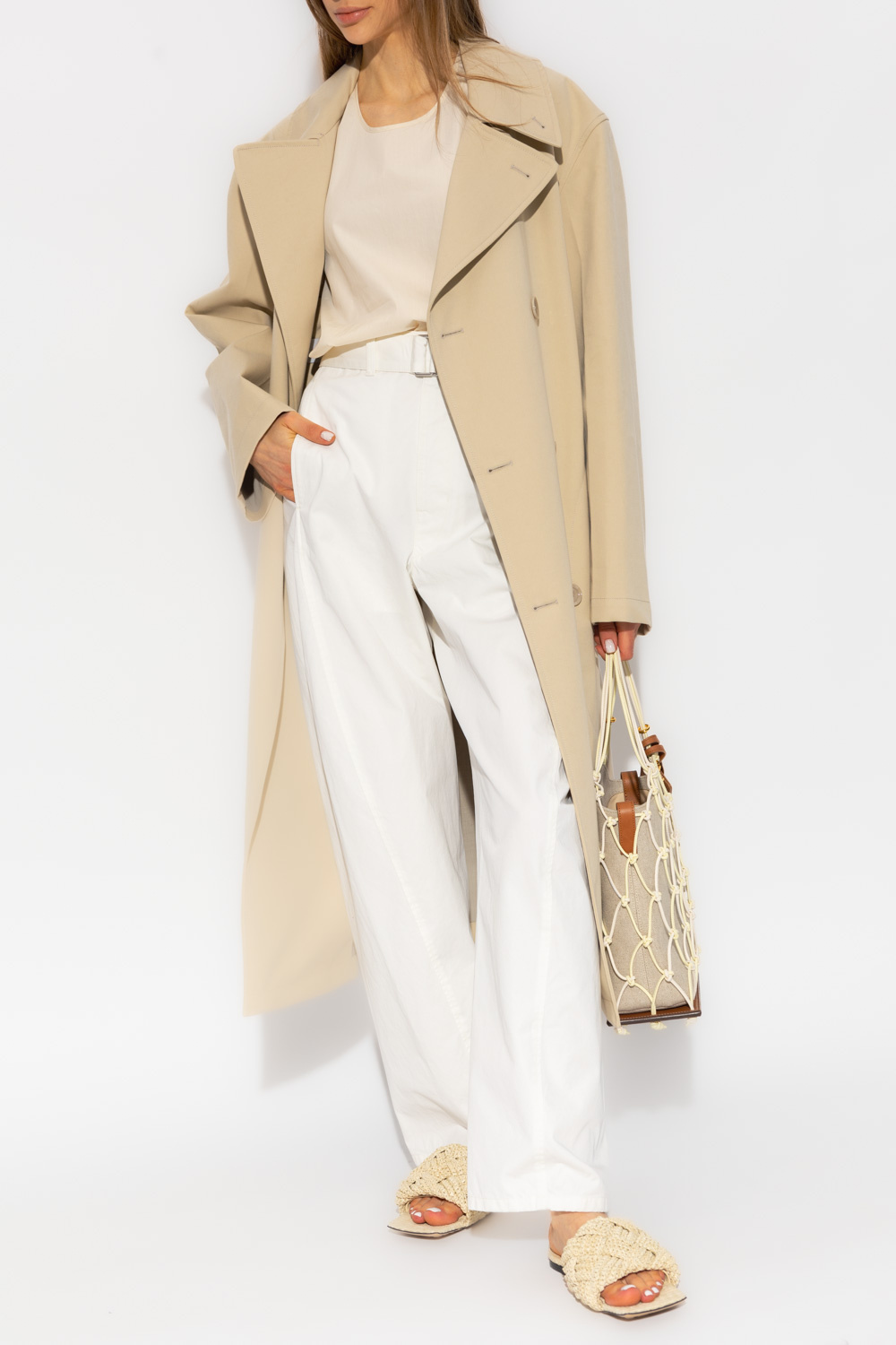 Lemaire Belted Double-breasted Coat In Nude