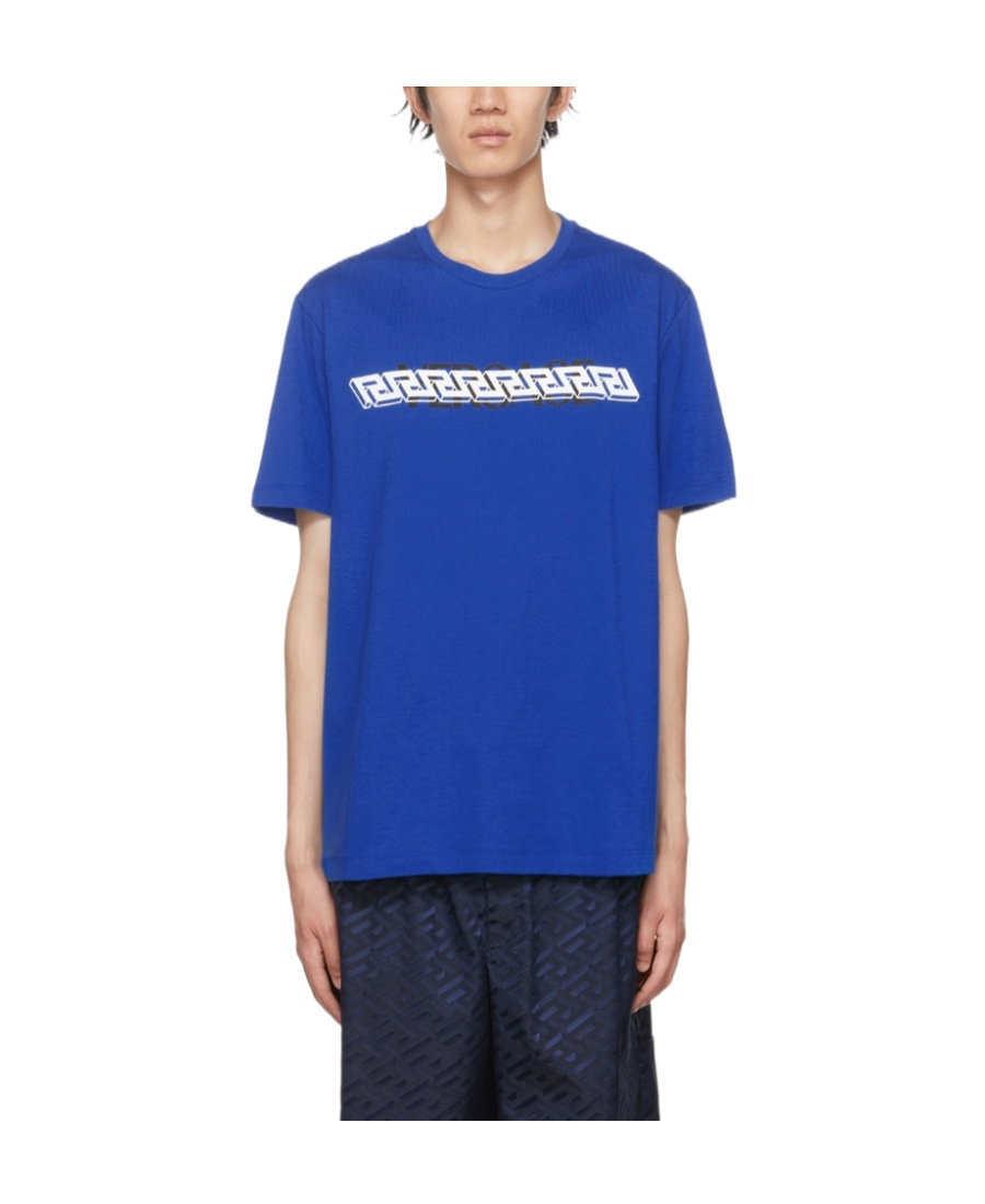 Versace La Greca Print T-shirt In Blue