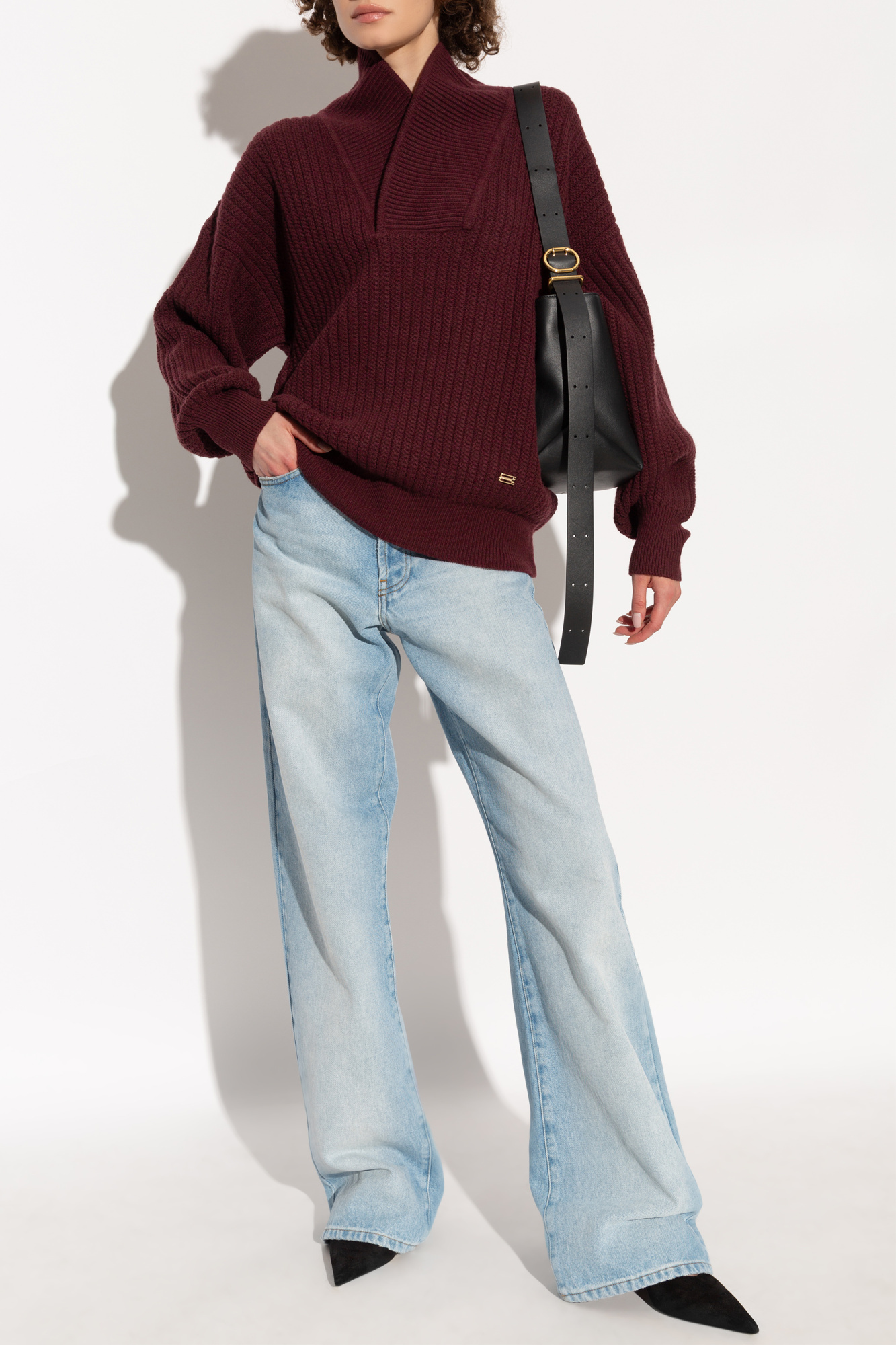 Victoria Beckham Shawl-collar Jumper In Brown