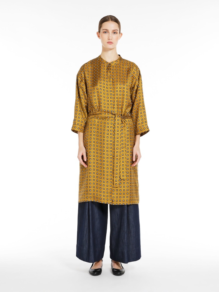 Max Mara Printed Silk Kaftan Dress In Brown