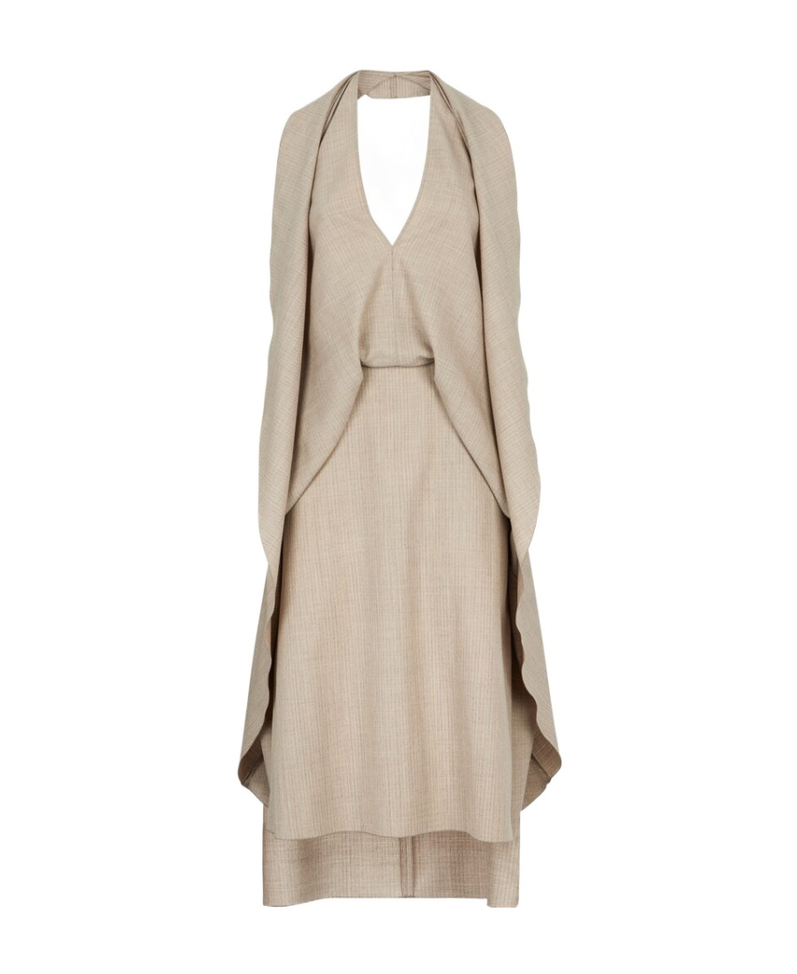 Fendi Wool Dress With Back Logoed Ribbon In Nude