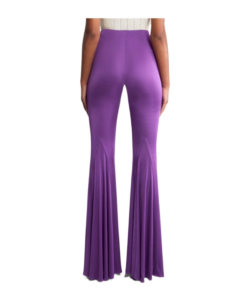 Shop Etro Glossy Jersey Flared Trousers In Purple