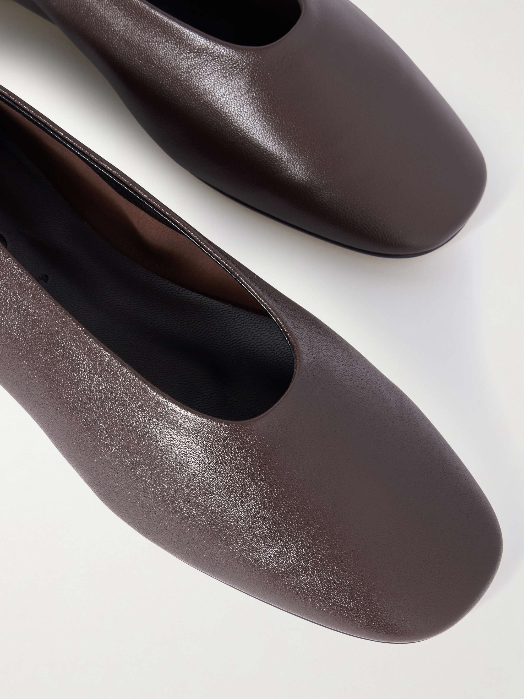 Aeyde Leather Pointed Toe Ballerina Shoes In Brown