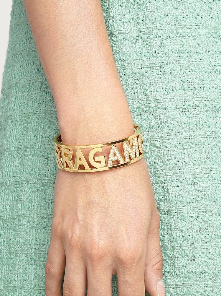 Ferragamo Rhinestone-embellished Cuff Bracelet In Yellow