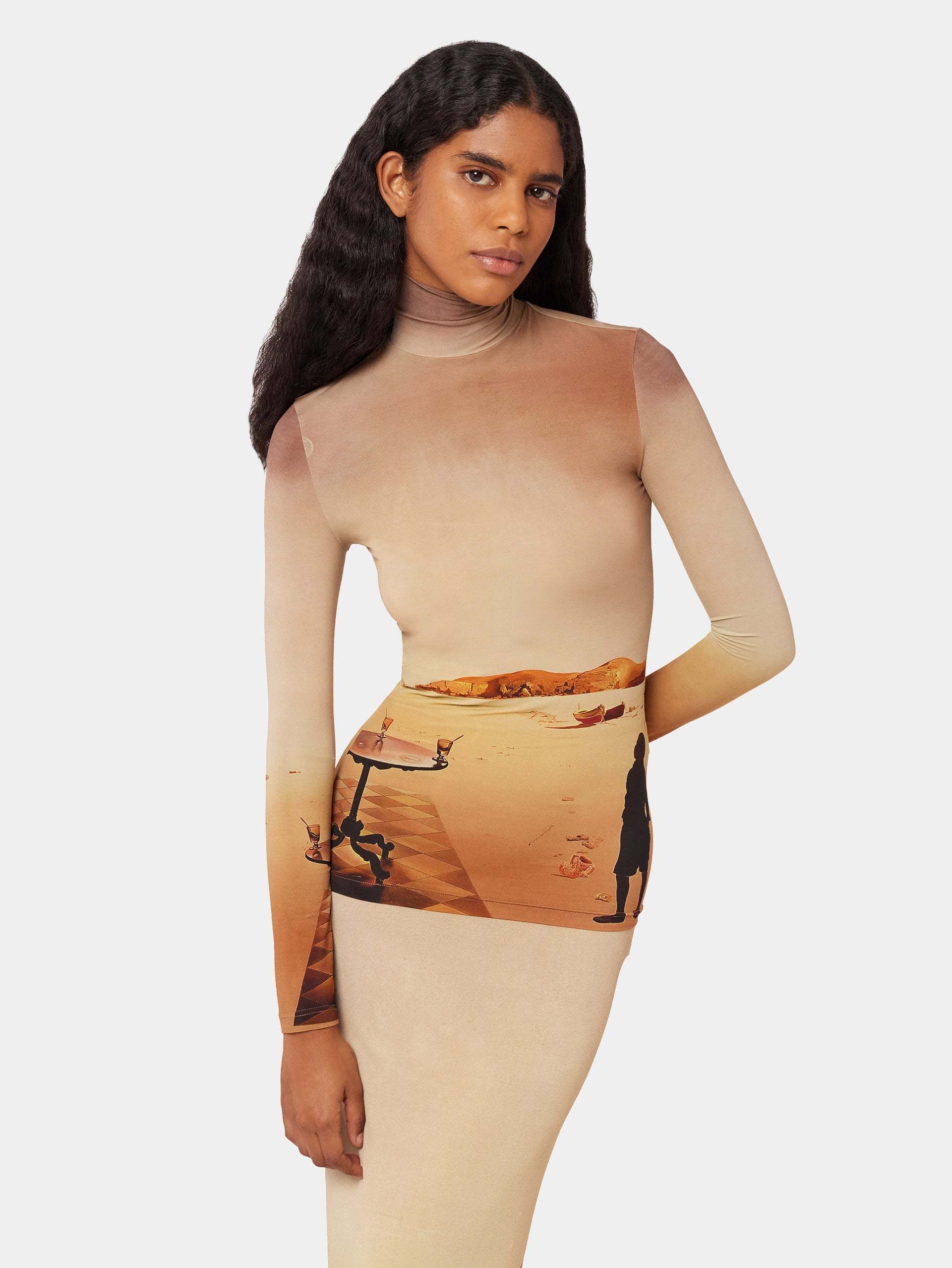 Rabanne Graphic-print Long-sleeve Top In Nude