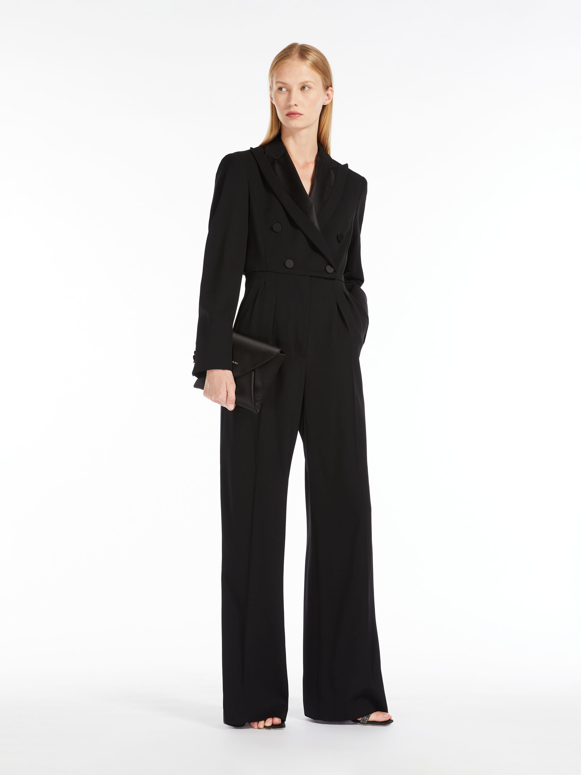 Max Mara Double-breasted Wool Jumpsuit In Black