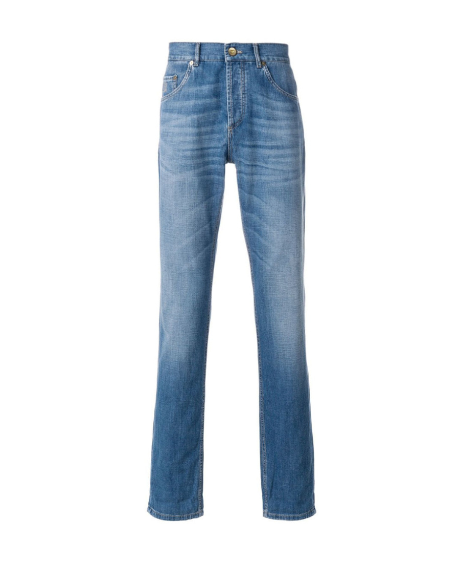 Brunello Cucinelli Logo-patch Straight-leg Jeans In Blue