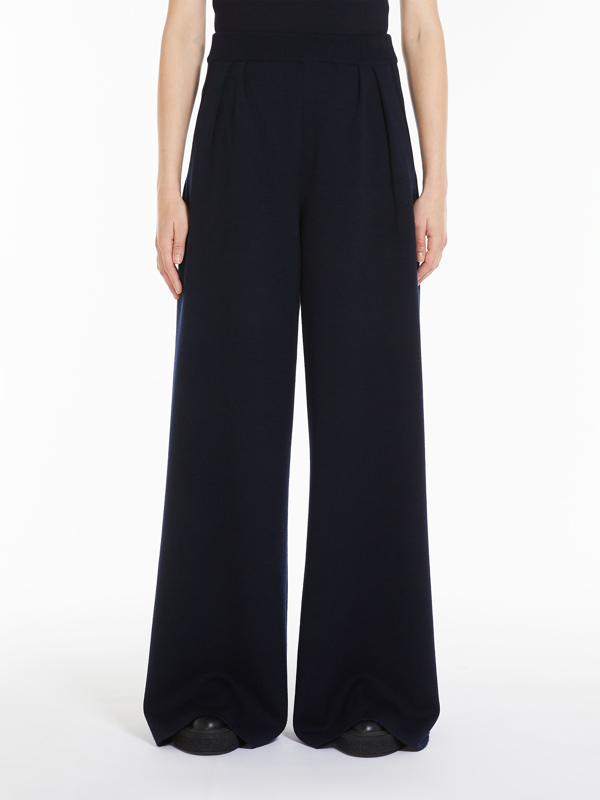 Max Mara Wide-legged Wool Casual Trousers In Black