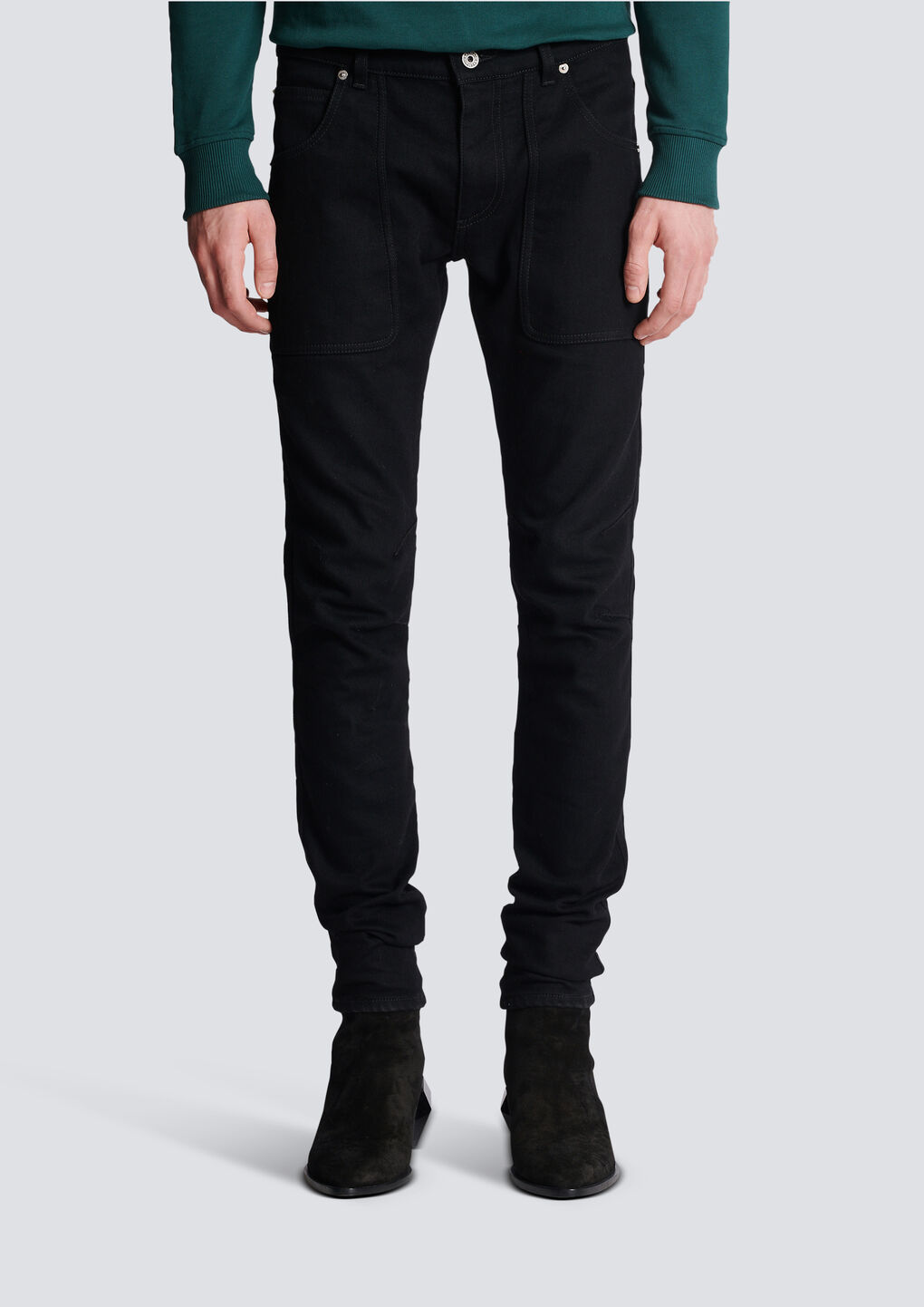 Shop Balmain Slim-fit Denim Jeans In Black