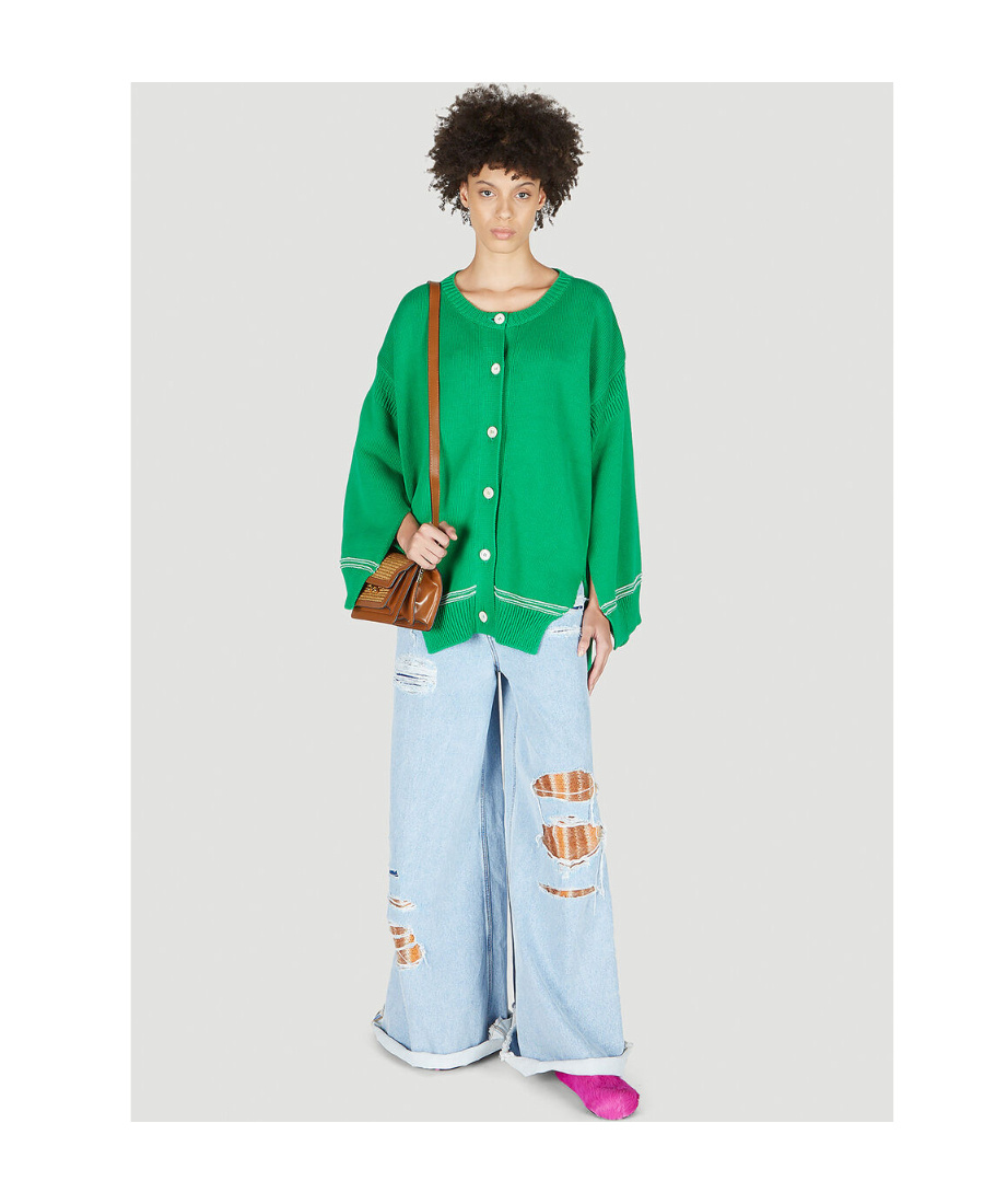 Marni Intarsia-knit Logo Cotton Cardigan In Green