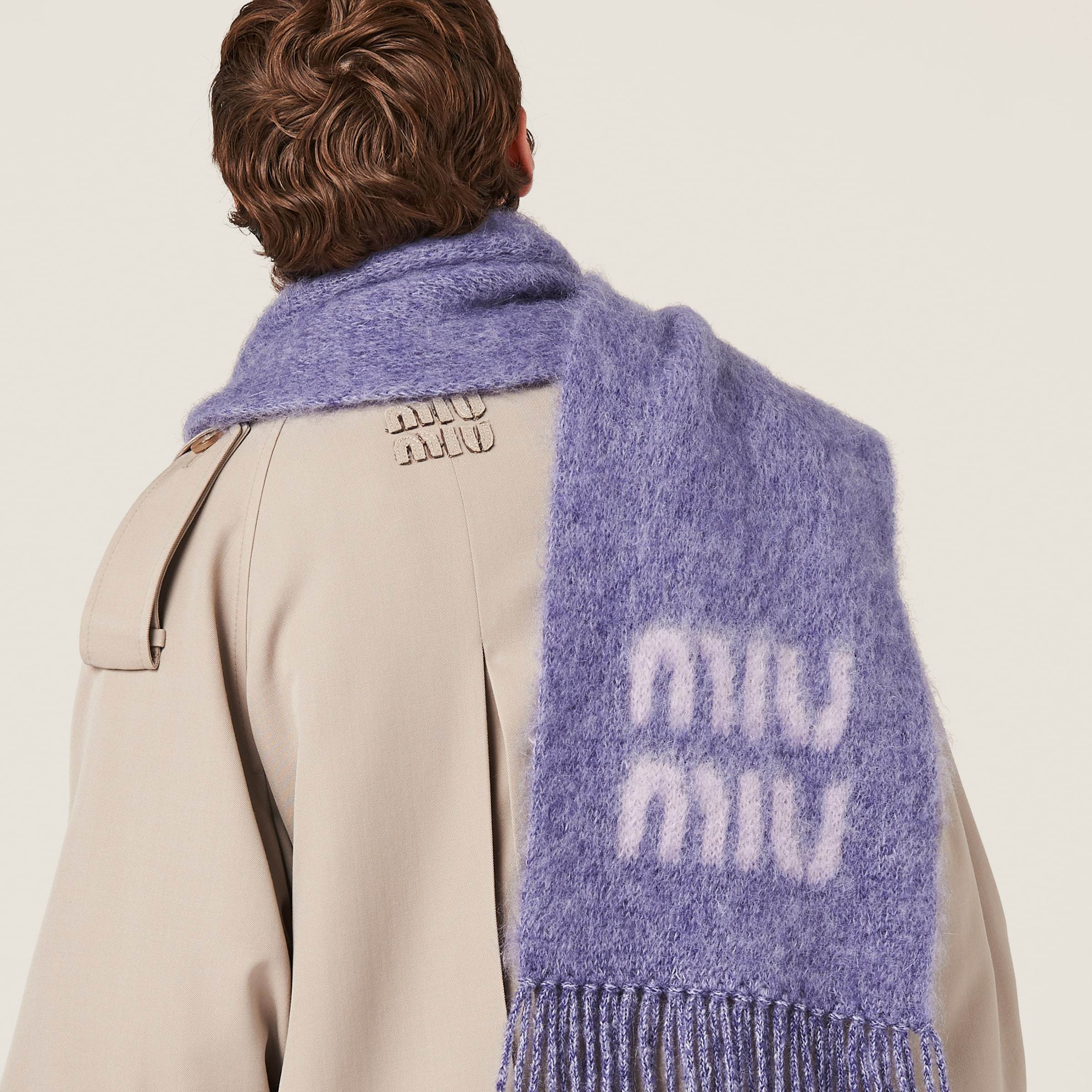 Miu Miu Logo Wool Scarf In Purple