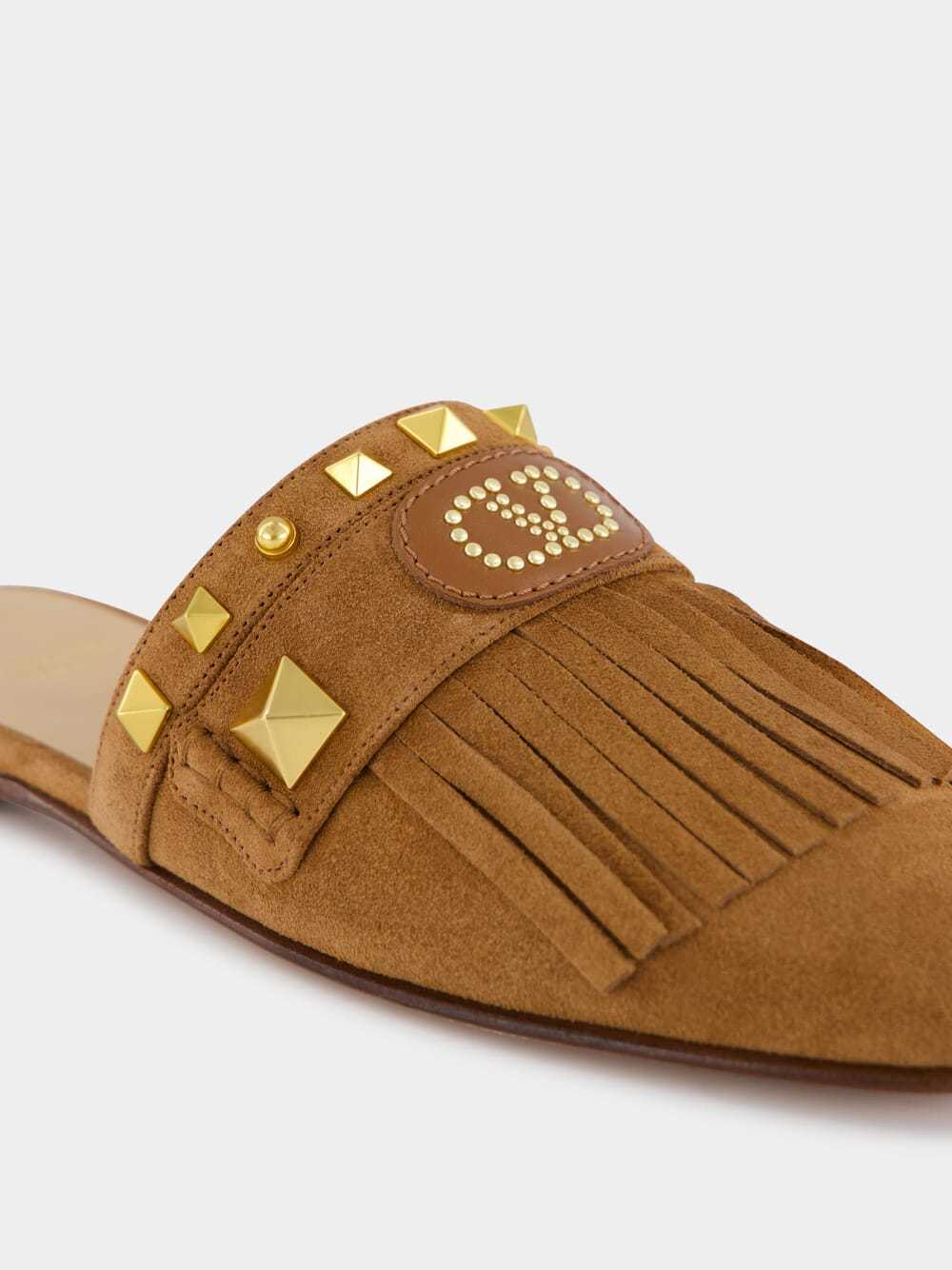 Valentino Plaster Caster Fringed Slide Mules In Brown