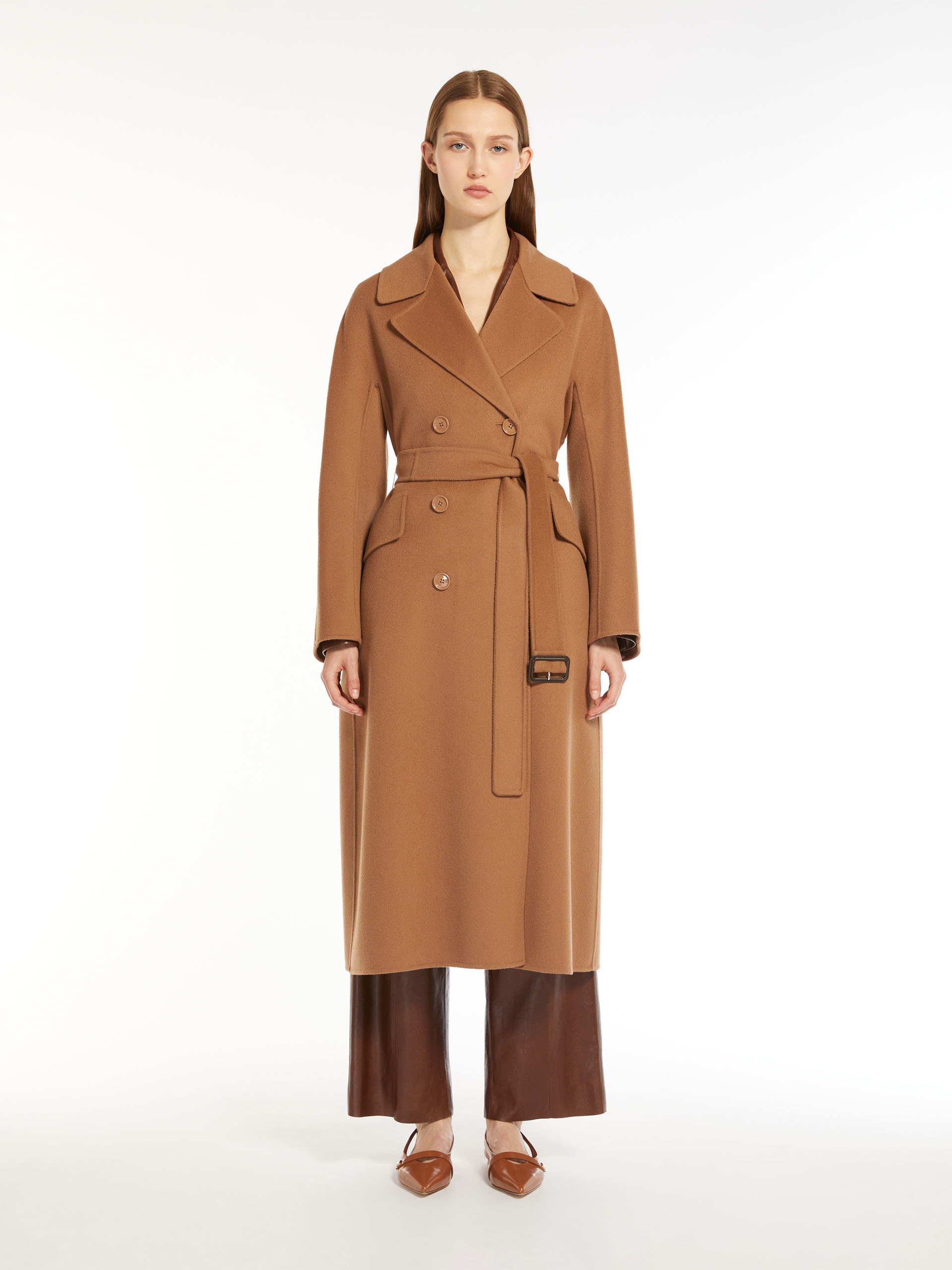 Max Mara Wool Belted Coat In Brown