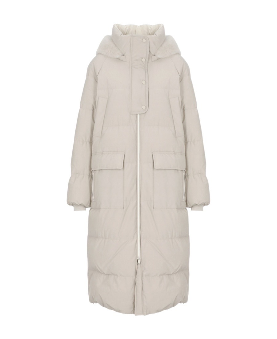 Brunello Cucinelli High-neck Hooded Coat In Nude