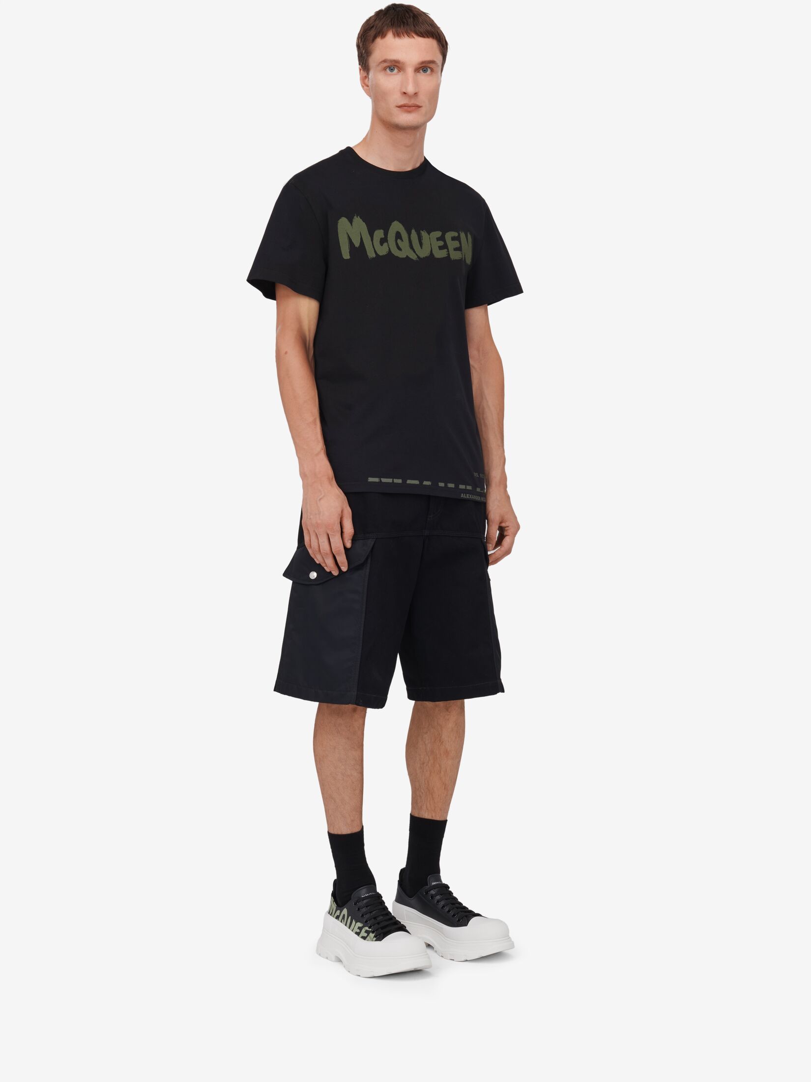 Alexander Mcqueen Men`s Mcqueen Graffiti T-shirt In Black/khaki In Black