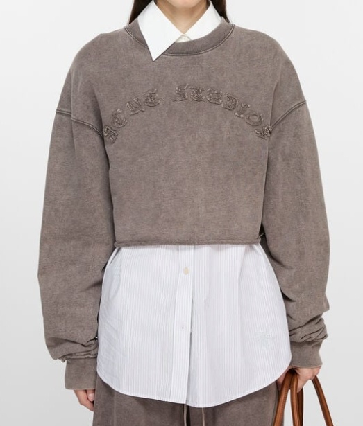 Acne Studios Round-collar Long-sleeve Hoodie In Gray