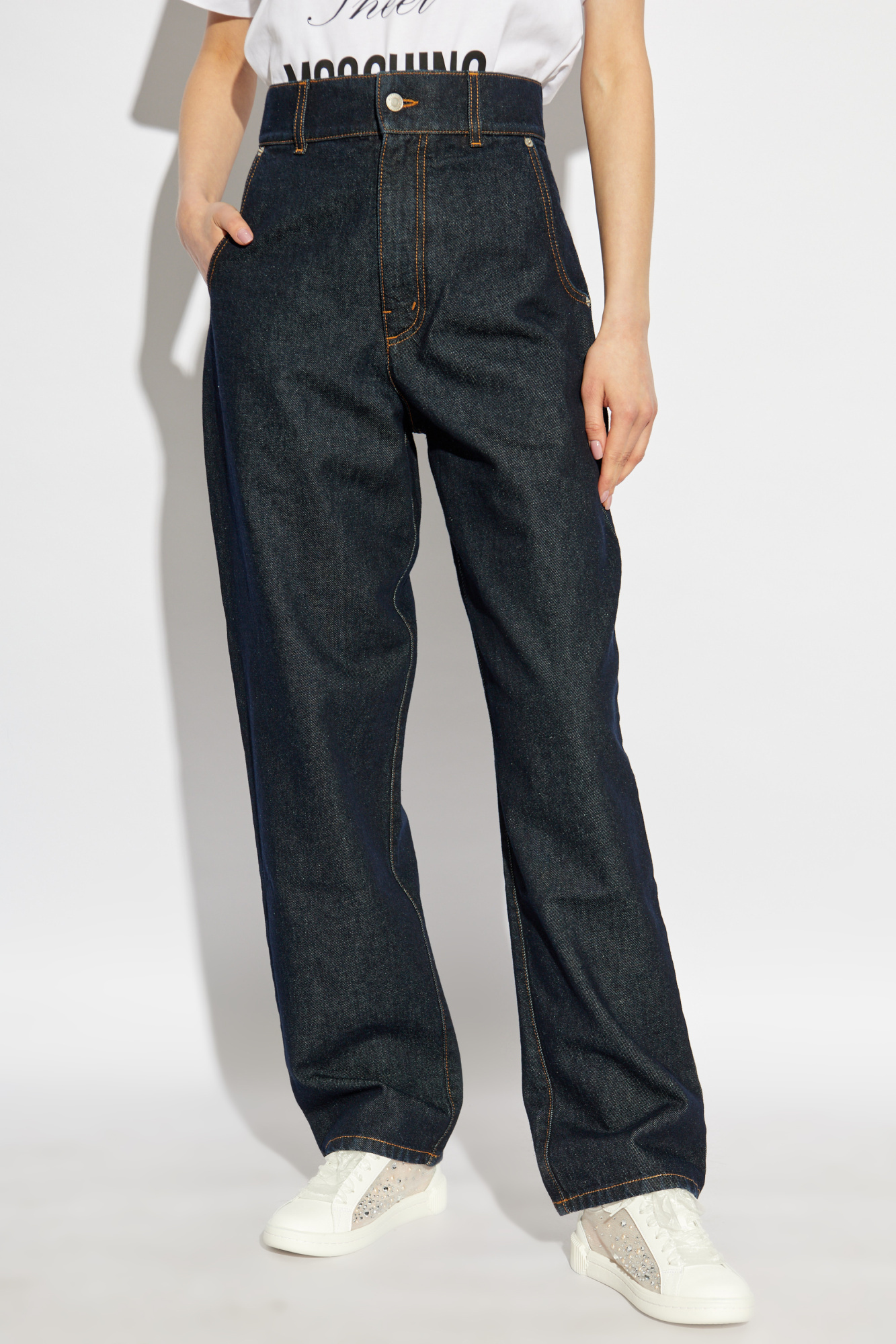 Moschino Belt Loop Denim Trousers In Blue