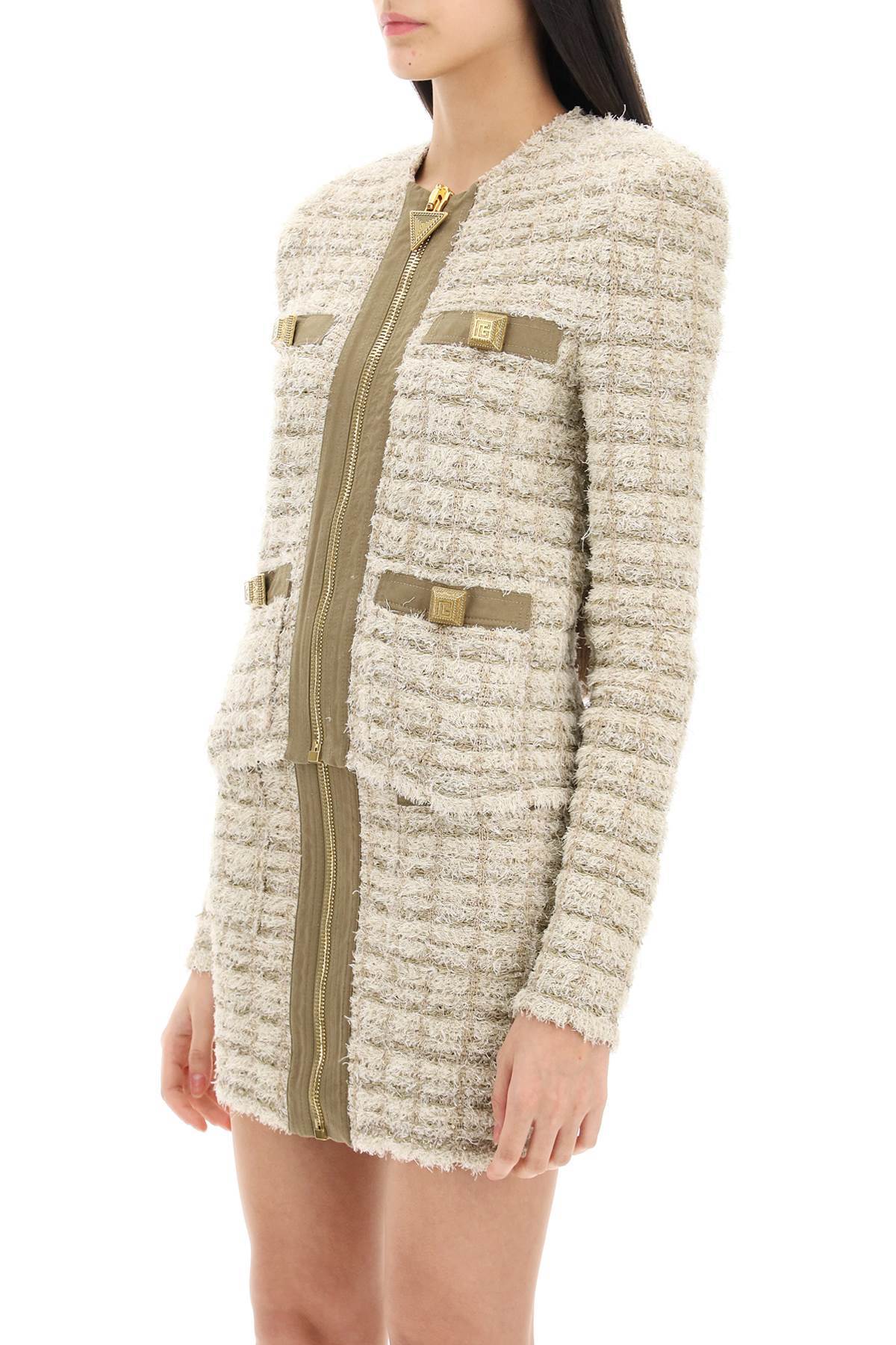 Balmain Tweed Zip-up Jacket In Nude