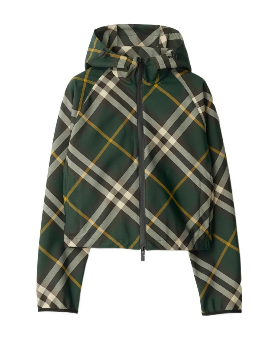 Burberry Gray Cropped Check Quilted Barn Jacket In Black