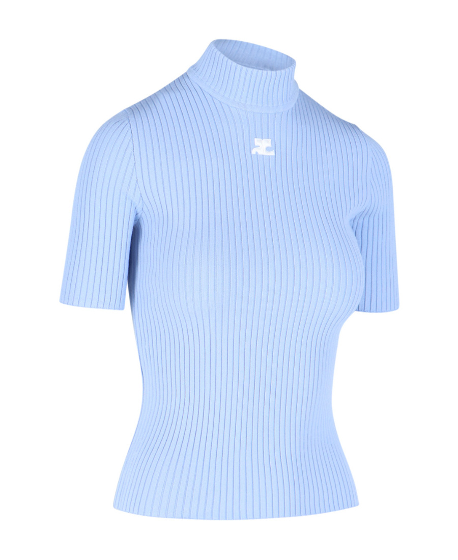 Courrèges Knit Viscose Blend Logo Top In Blue