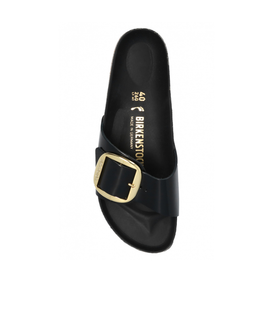 Birkenstock Madrid Slide In Lacquered Leather With Large Buckle In Black