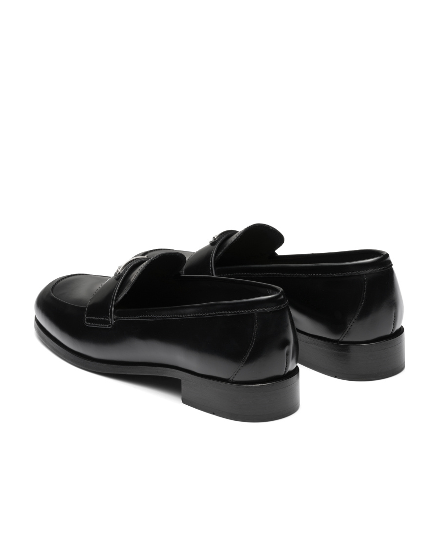 Prada Logo-plaque Leather Loafers In Black