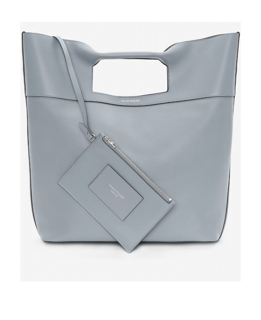 Alexander Mcqueen The Square Leather Tote In Gray