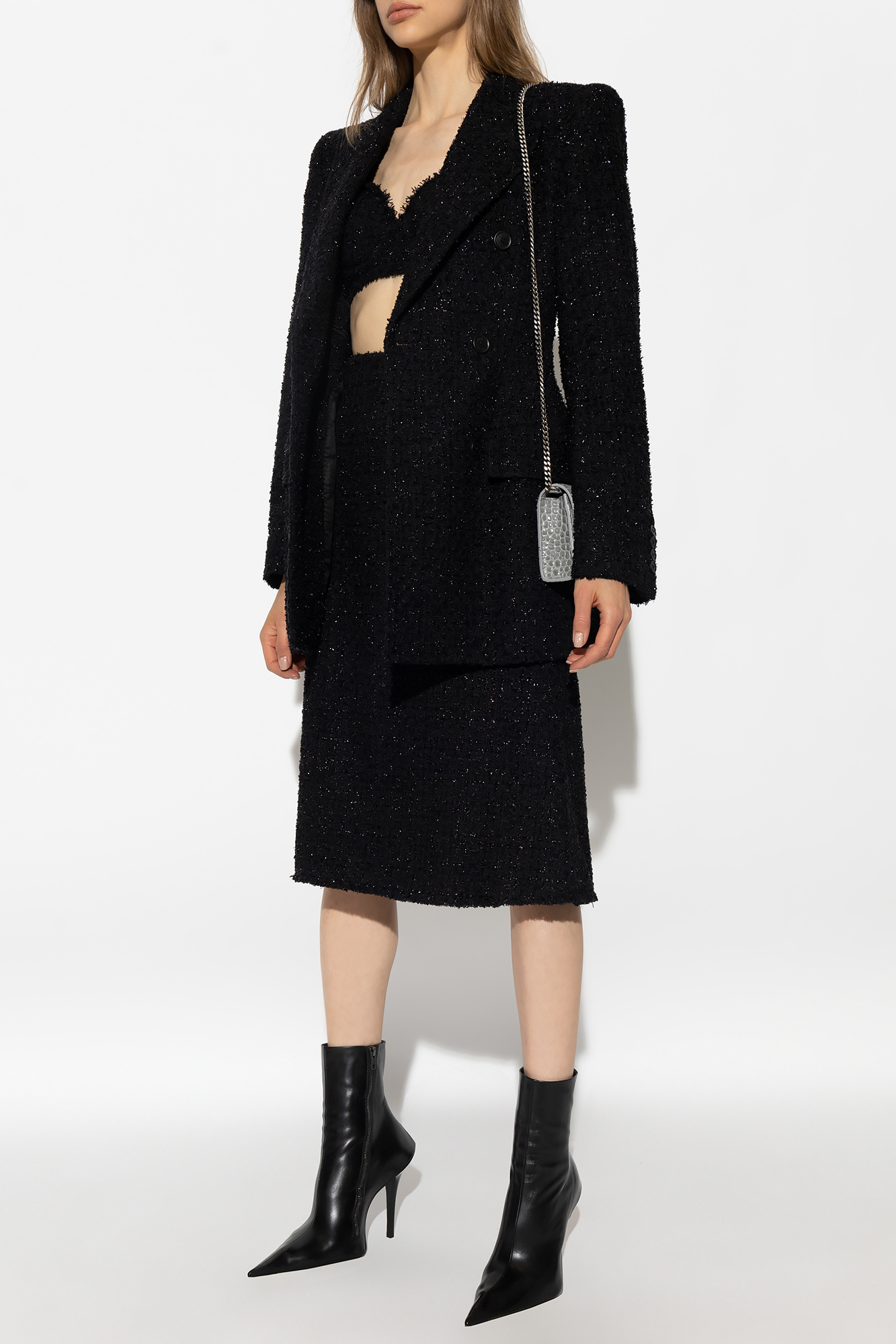 Balenciaga Bustier Tweed Cropped Top In Black