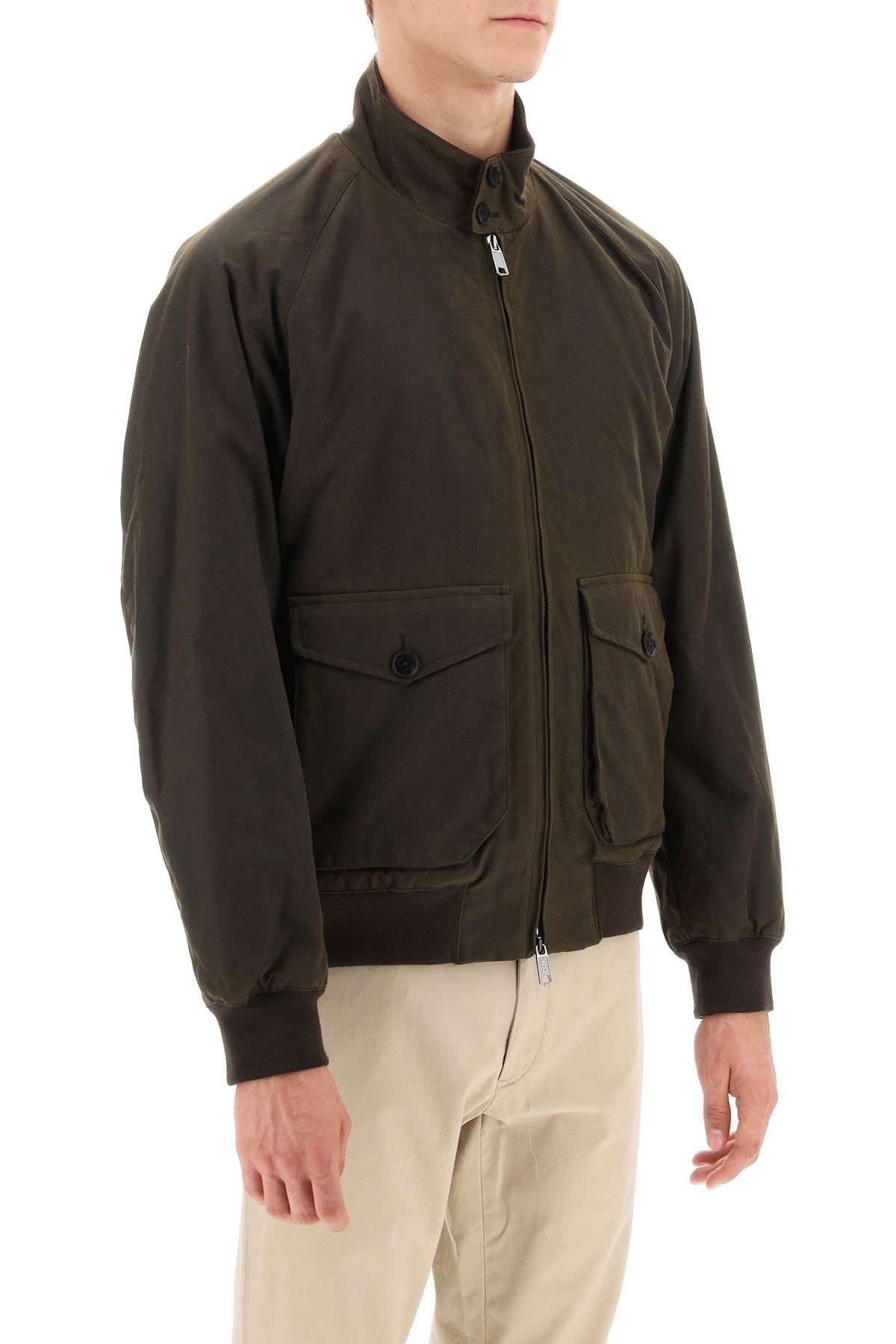 Baracuta Dark Green Cotton Bomber Jacket With Fleece Lining And Flap Pockets In Black