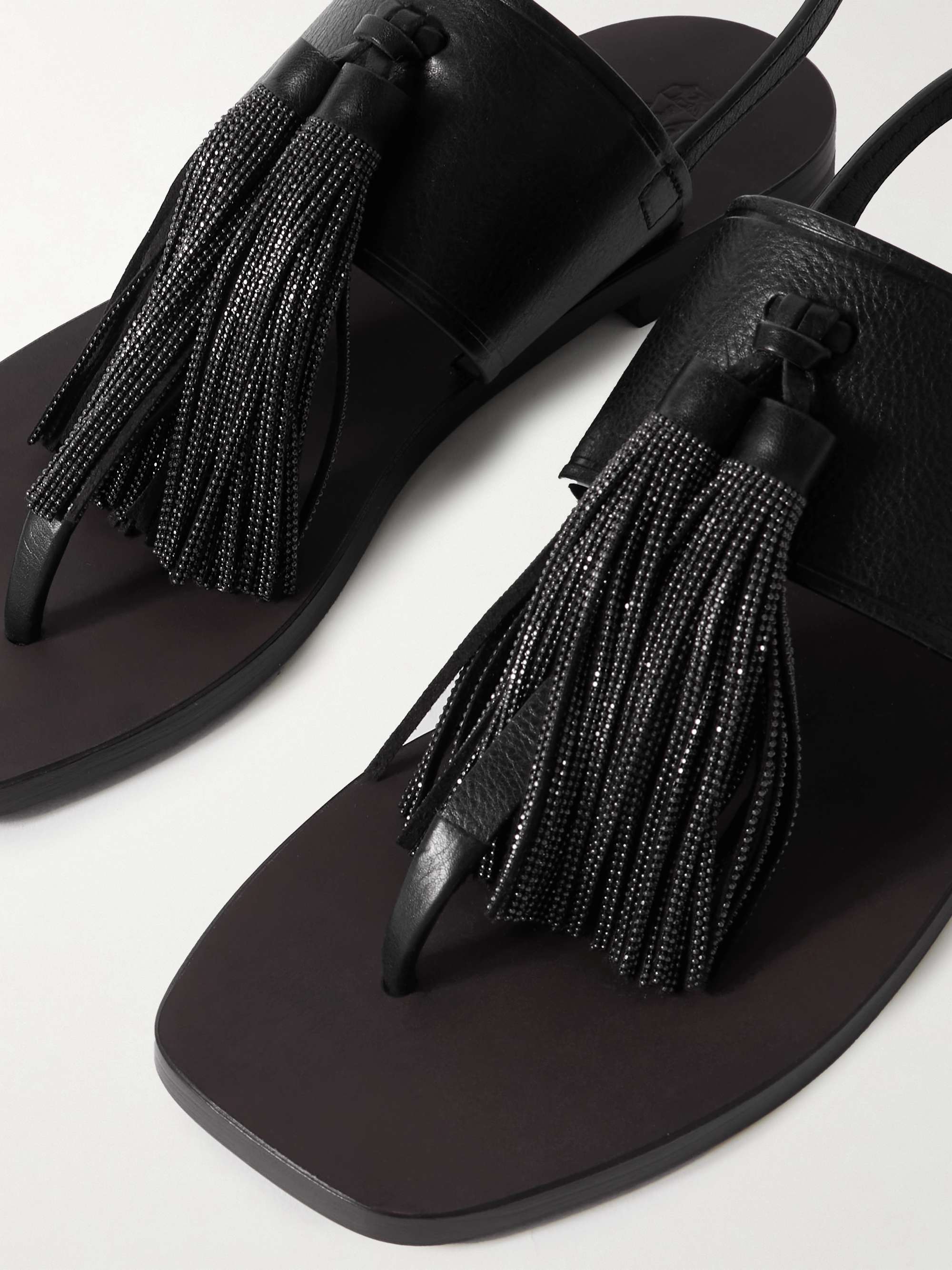 Brunello Cucinelli Square Toe Flat Sandals In Black