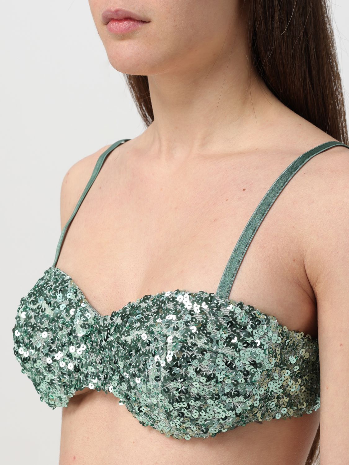 Moschino Sequined Sweetheart-neck Bra In Green