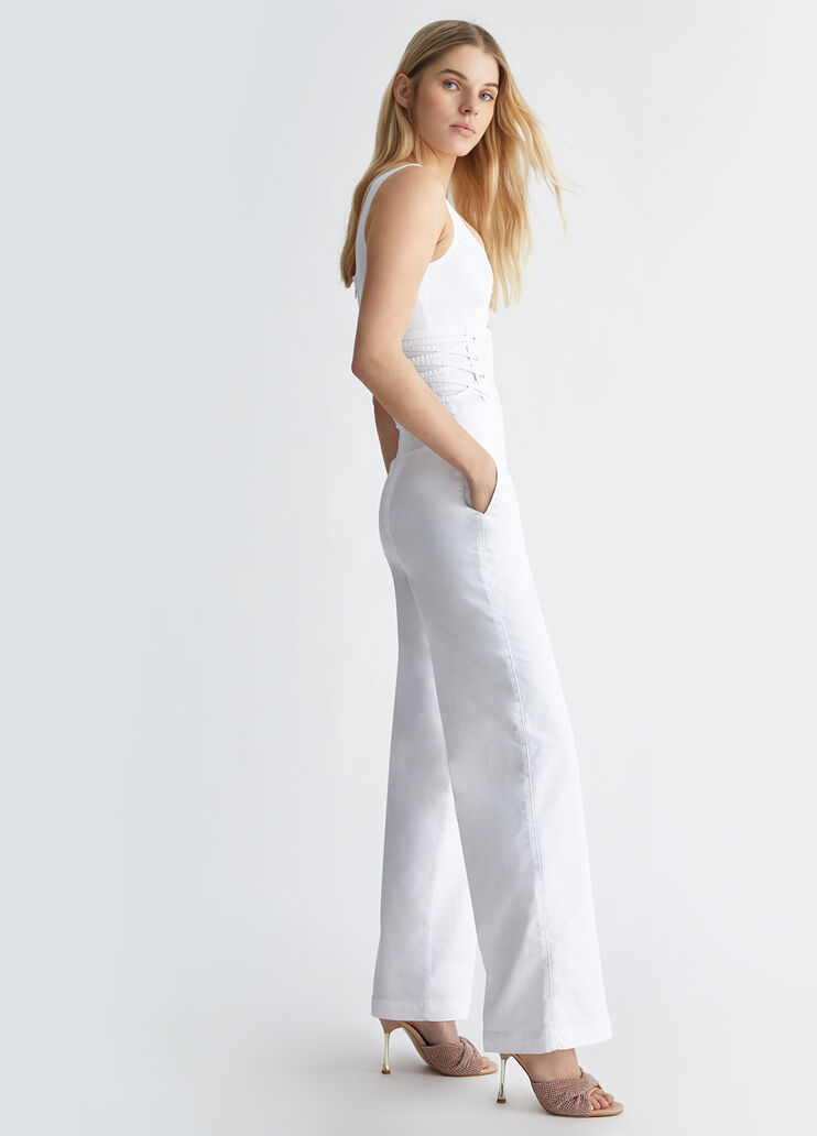 Liu •jo Corset-style Denim Jumpsuit In White