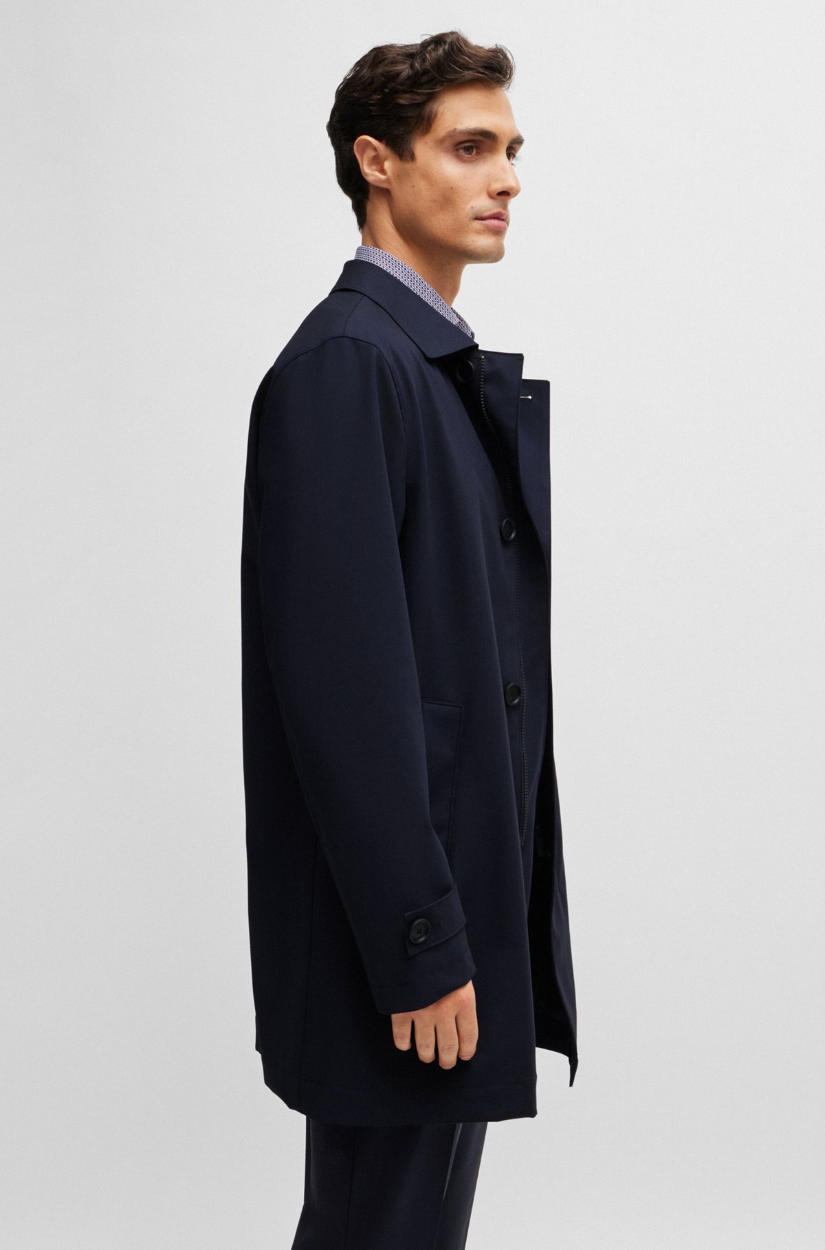 Hugo Boss Waterproof Coat Blended With Wool In Black