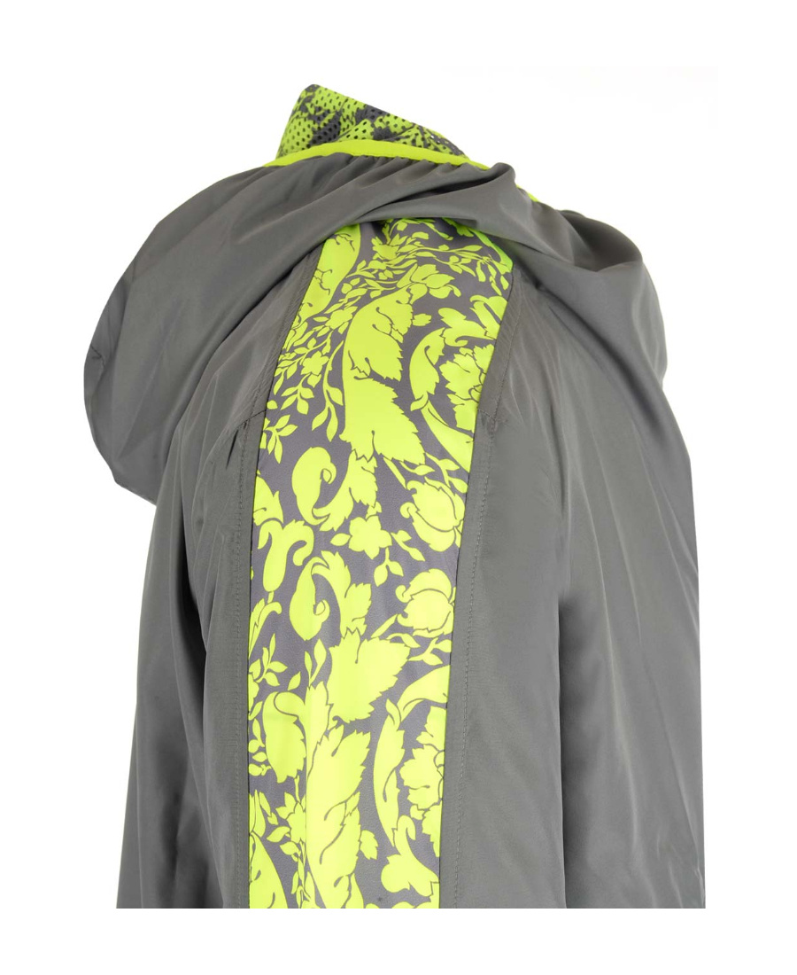 Versace Barocco-trim Hooded Jacket In Gray