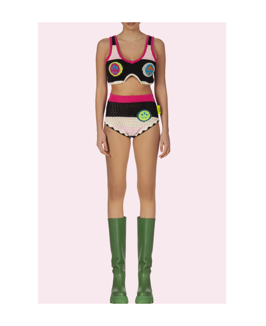 Barrow Multicoloured Crop Top With Logos In Black