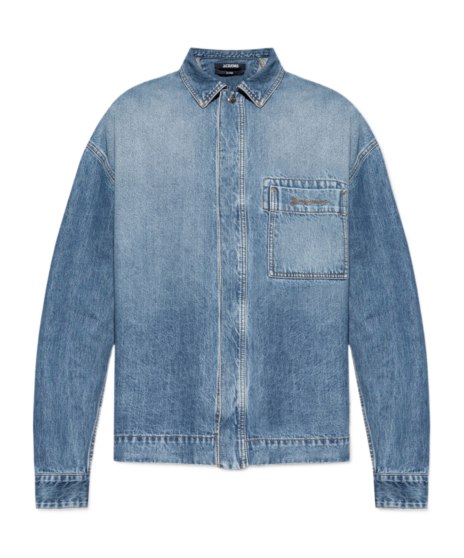 Jacquemus La Chemise Logo-embroidered Denim Shirt In Blue
