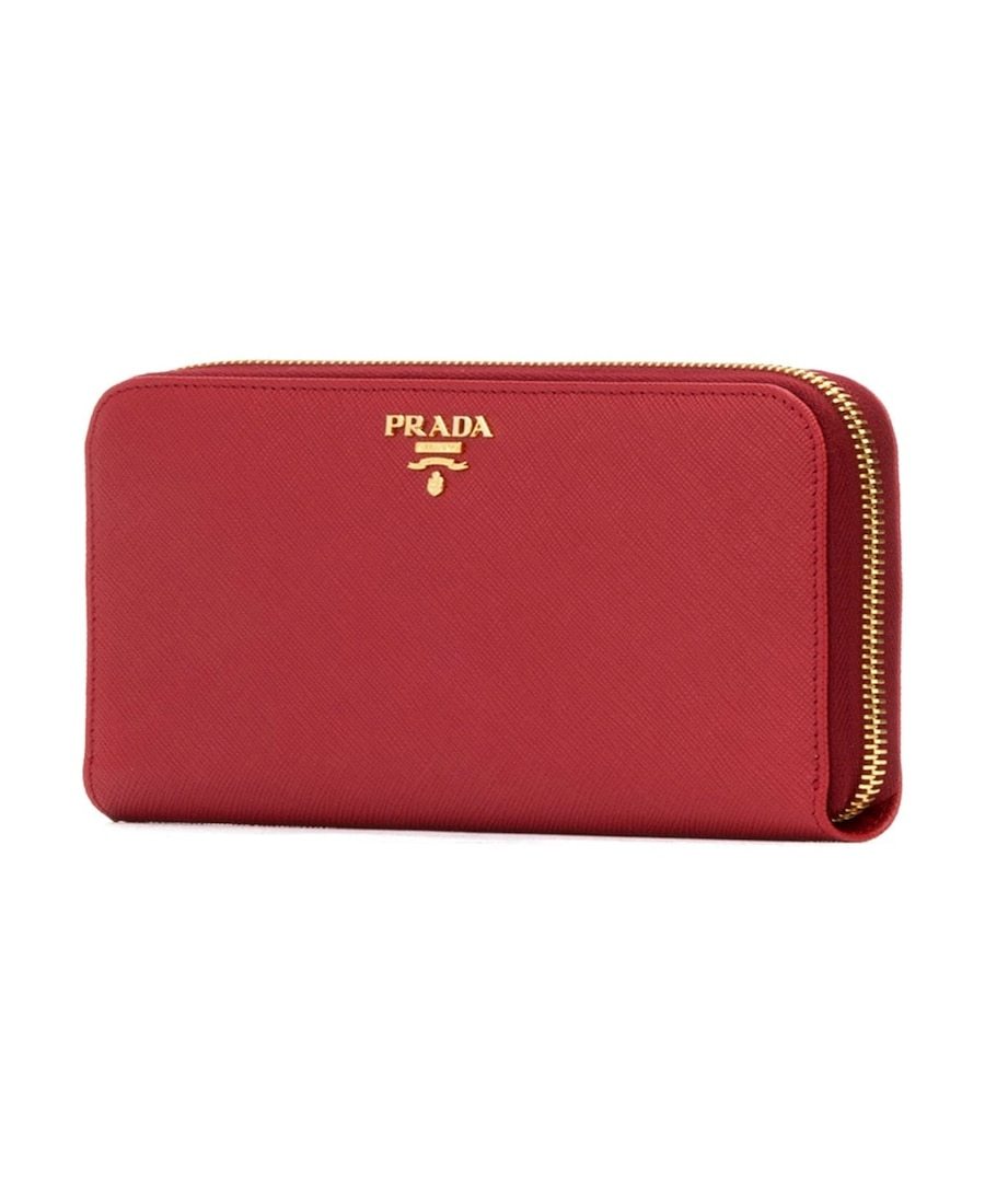 Prada Logo-plaque Zip-around Wallet In Red
