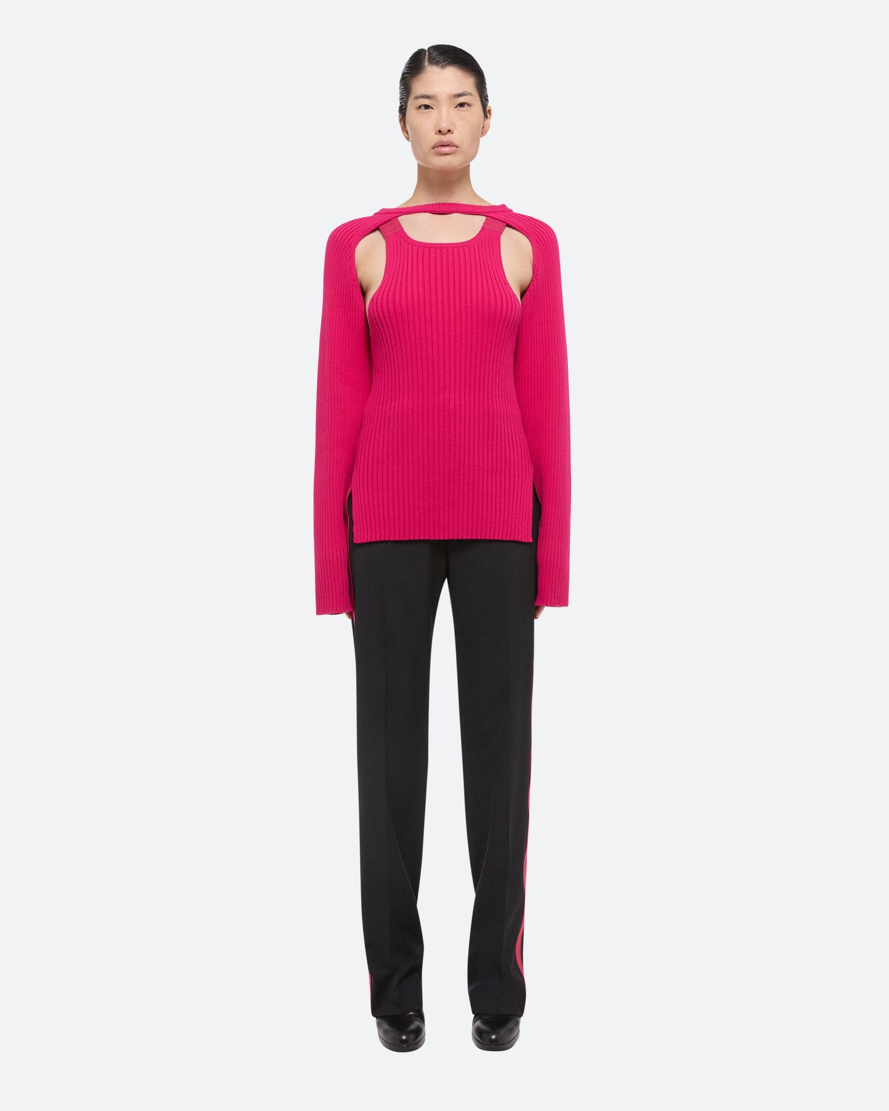 Helmut Lang Cut-out Ribbed-knit Jumper In Pink